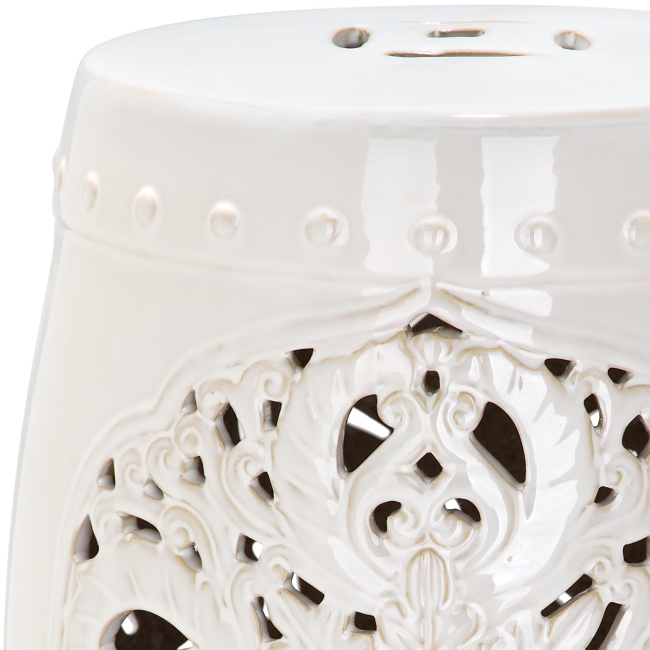 Tabouret de jardin décoratif en céramique blanche antique SAFAVIEH Sharareh