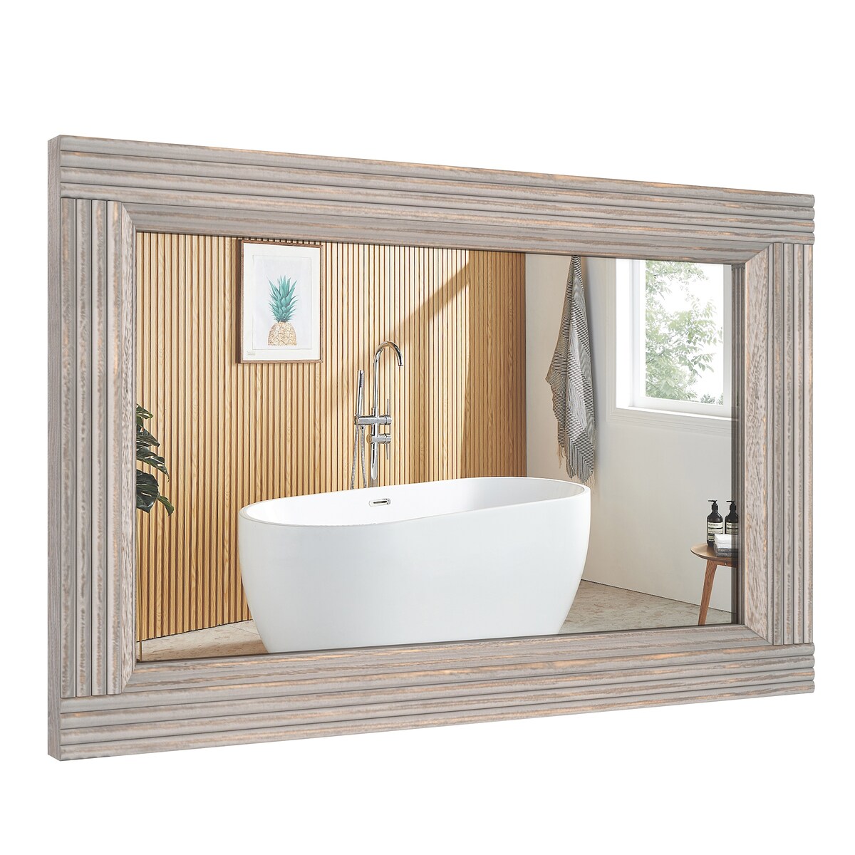 Miroir de salle de bain plat avec cadre en bois massif