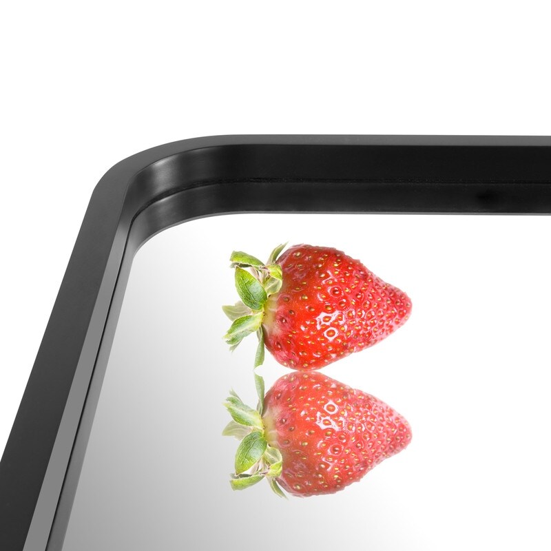 Miroir mural rectangulaire d'angle rond avec cadre en bois massif