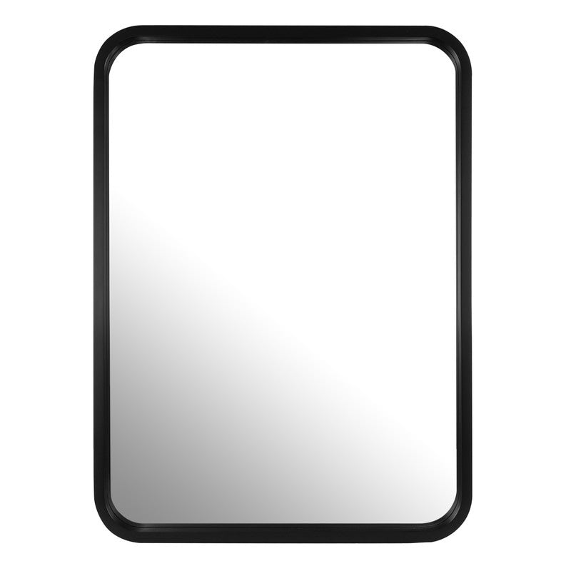 Miroir mural rectangulaire d'angle rond avec cadre en bois massif