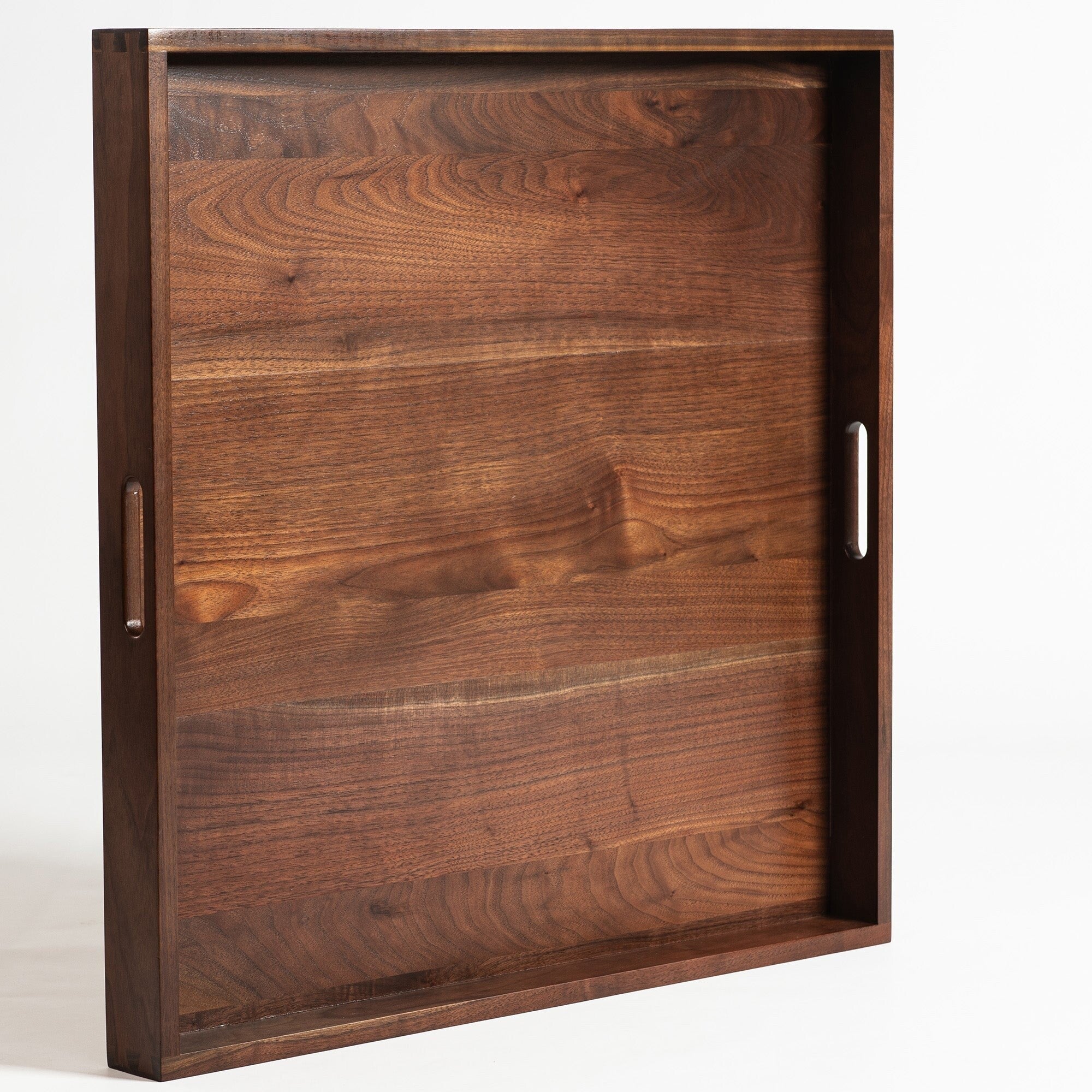 Plateau de service carré en bois de noyer noir KINWELL Plateau ottoman avec poignées