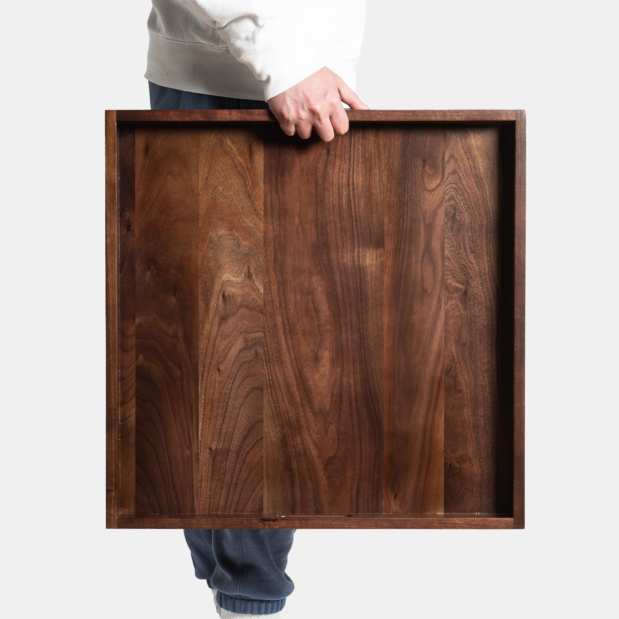 Plateau de service carré en bois de noyer noir KINWELL Plateau ottoman avec poignées