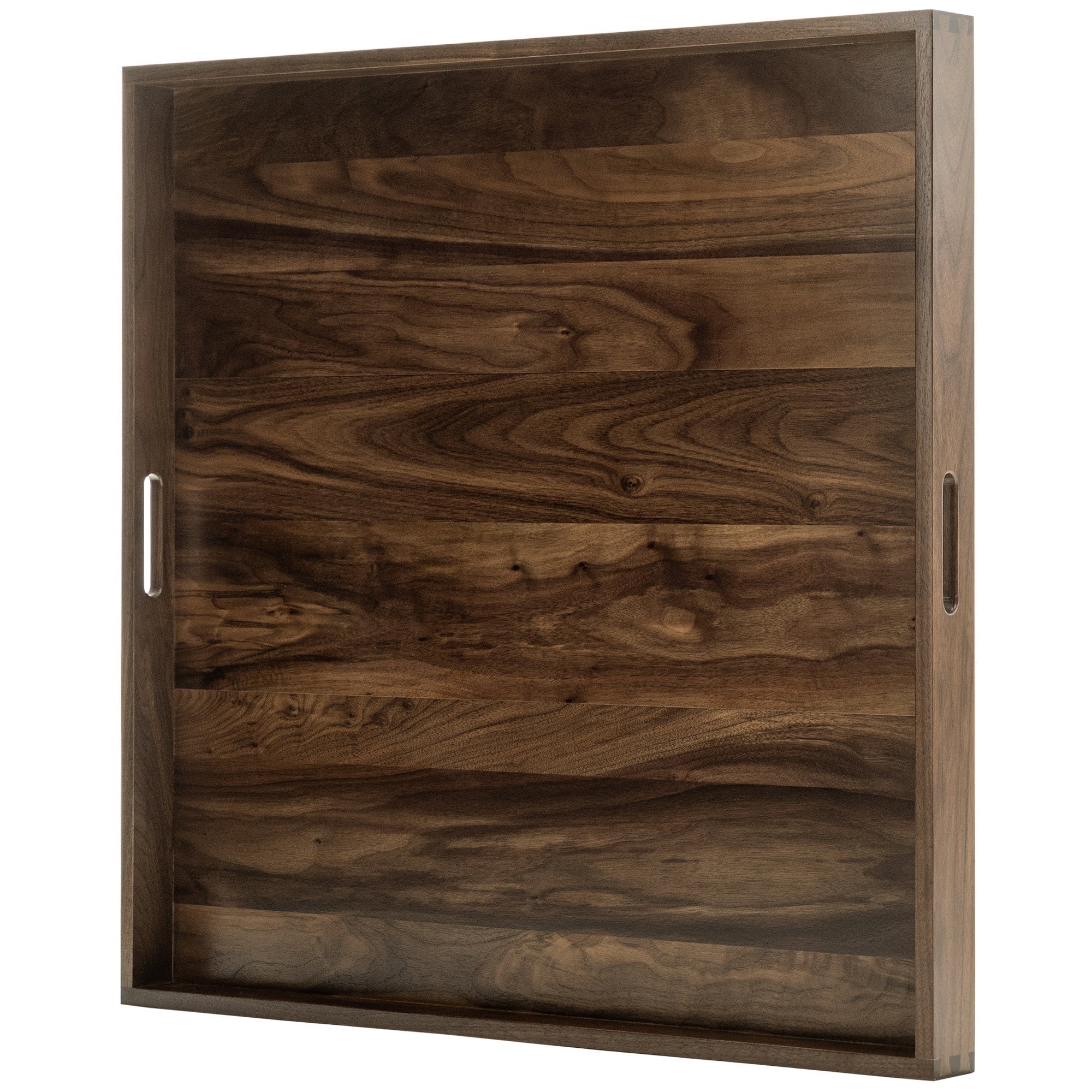 Plateau de service carré en bois de noyer noir KINWELL Plateau ottoman avec poignées