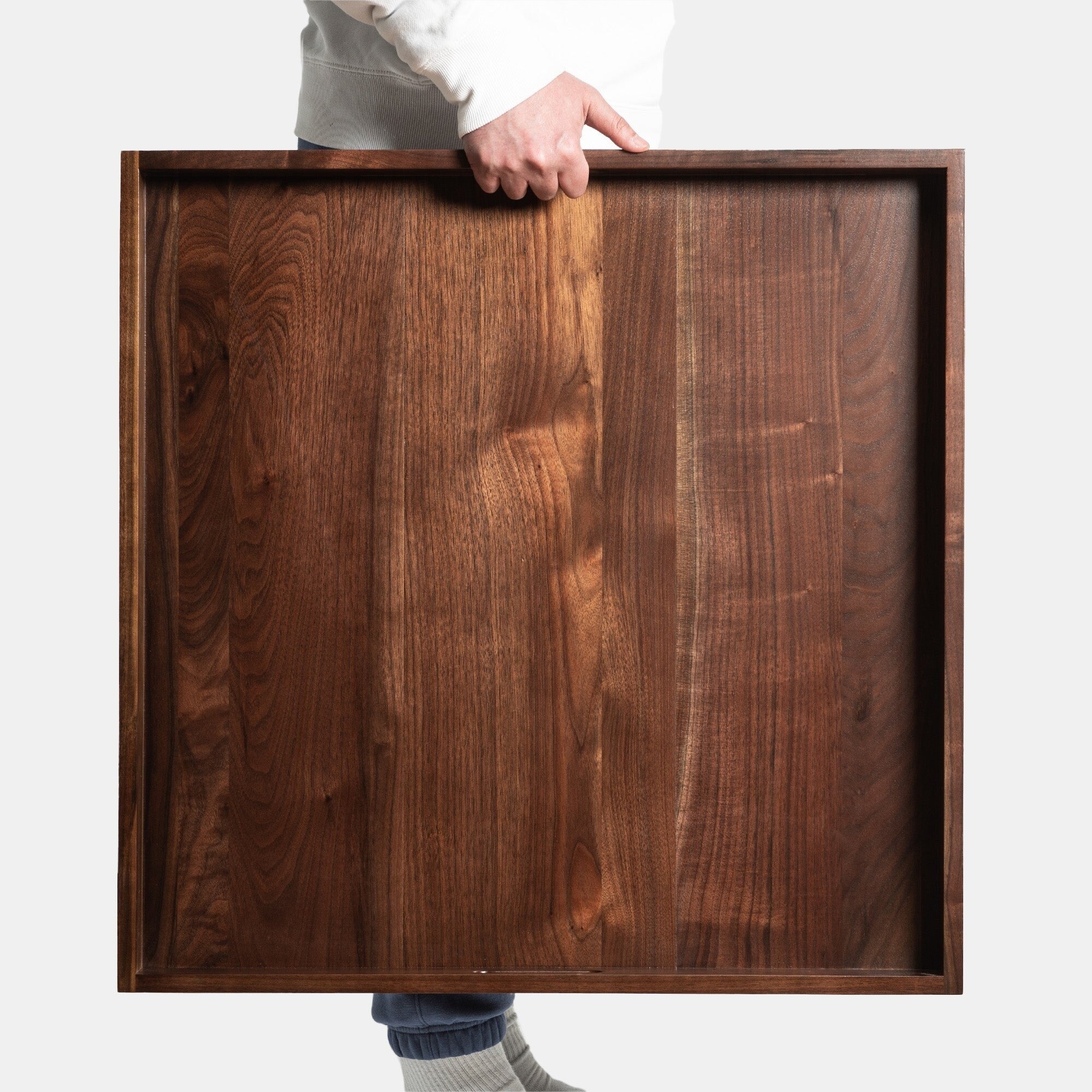 Plateau de service carré en bois de noyer noir KINWELL Plateau ottoman avec poignées