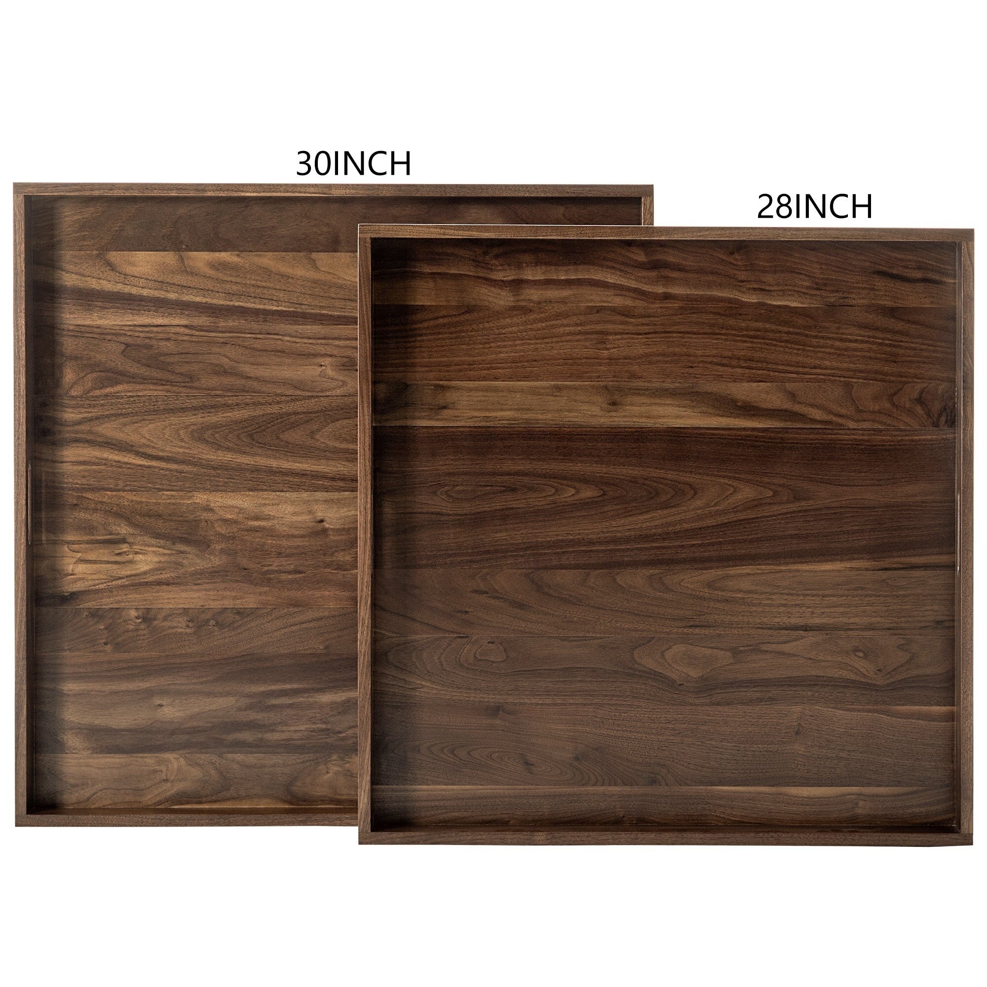 Plateau de service carré en bois de noyer noir KINWELL Plateau ottoman avec poignées