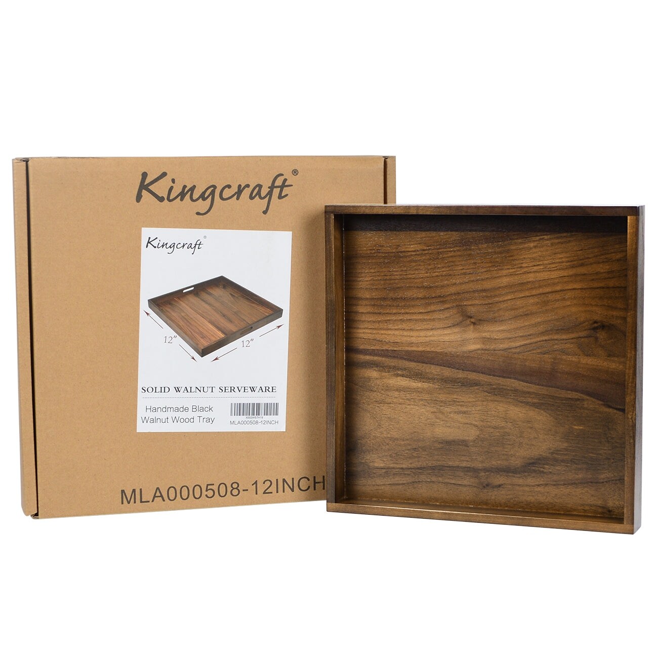 Plateau de service carré en bois de noyer noir KINWELL Plateau ottoman avec poignées