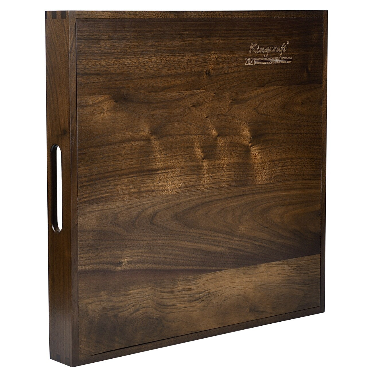 Plateau de service carré en bois de noyer noir KINWELL Plateau ottoman avec poignées