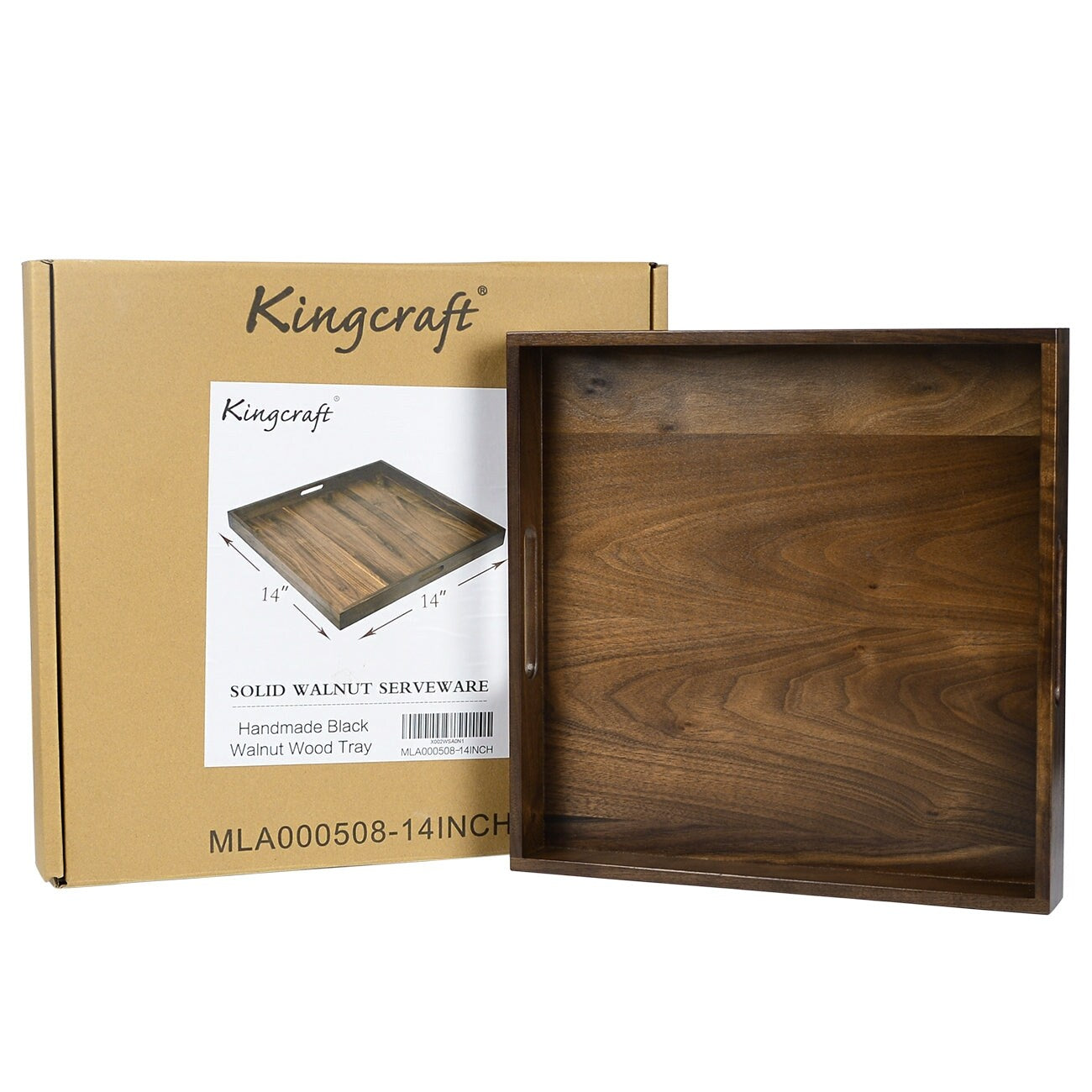 Plateau de service carré en bois de noyer noir KINWELL Plateau ottoman avec poignées