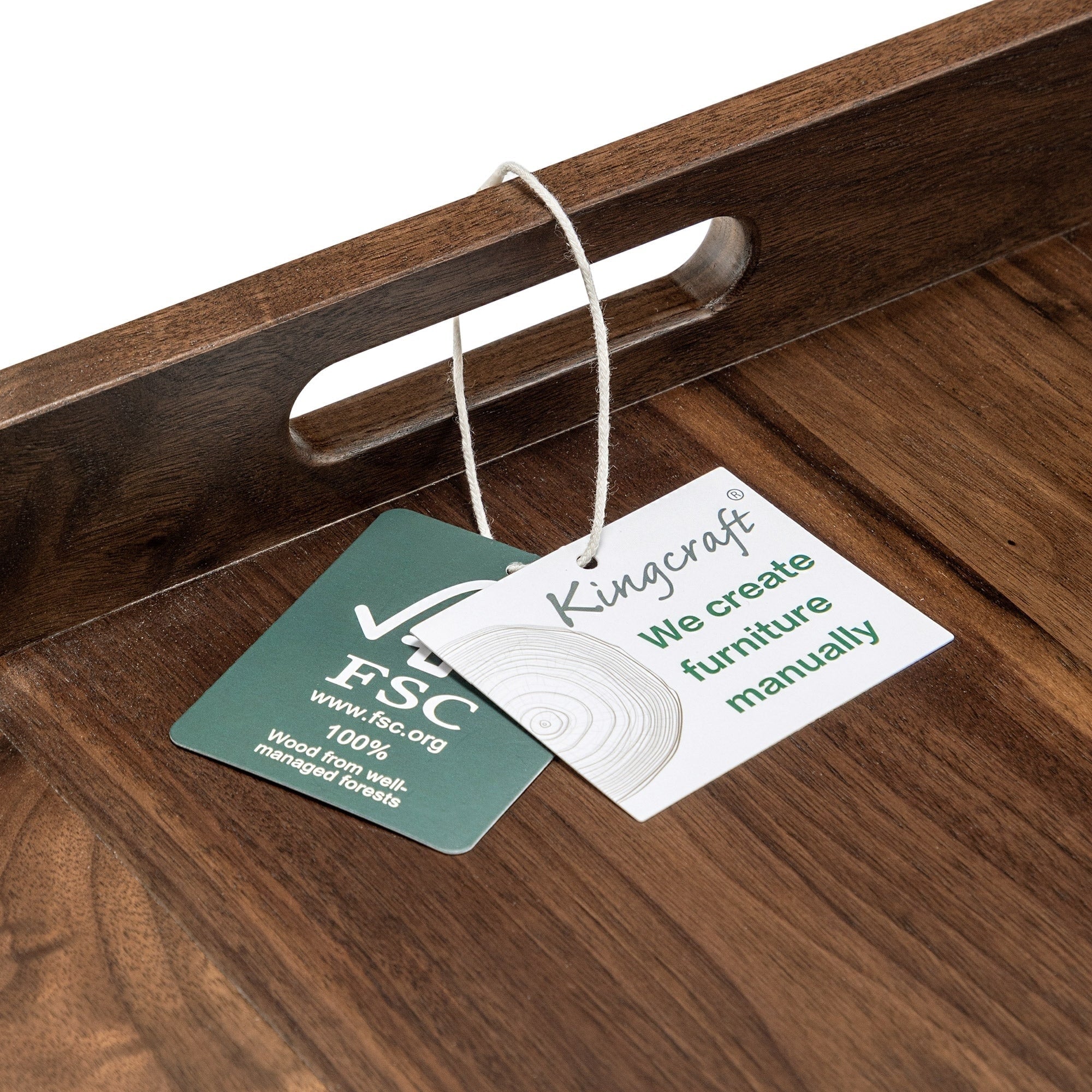 Plateau de service carré en bois de noyer noir KINWELL Plateau ottoman avec poignées