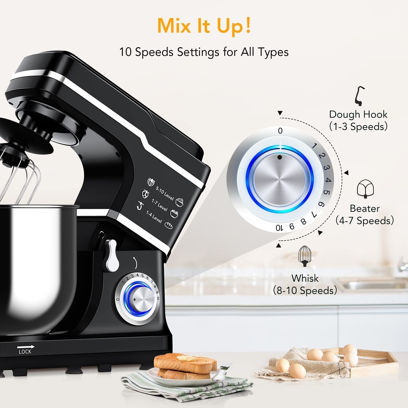 Batteur sur socle - Capacité de 7,5 pintes, 10 vitesses, moteur de 660 W