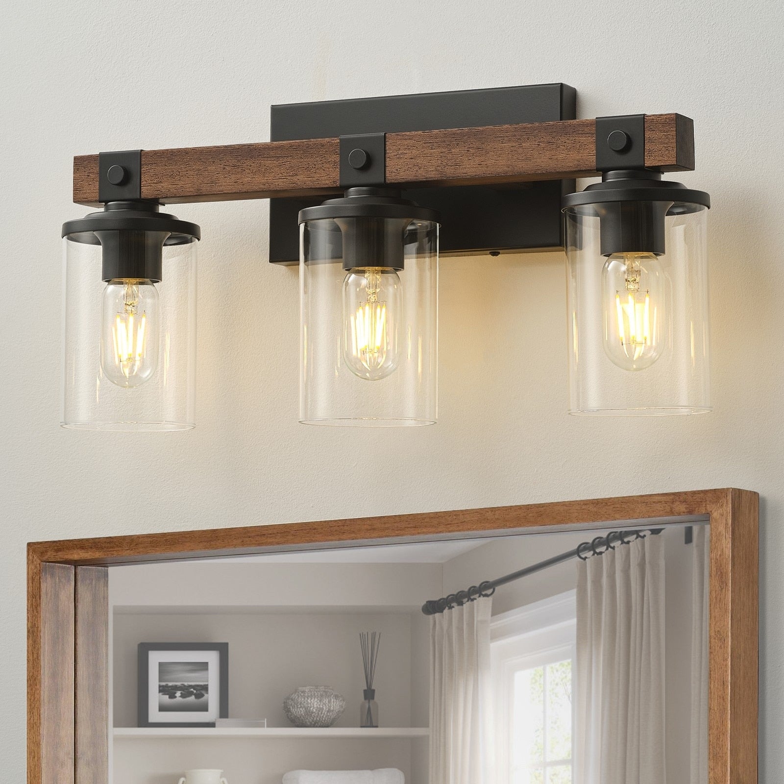 Applique murale de salle de bain Starsky 2/3/4 lumières, style ferme moderne, à intensité variable, en verre avec abat-jour cylindrique transparent