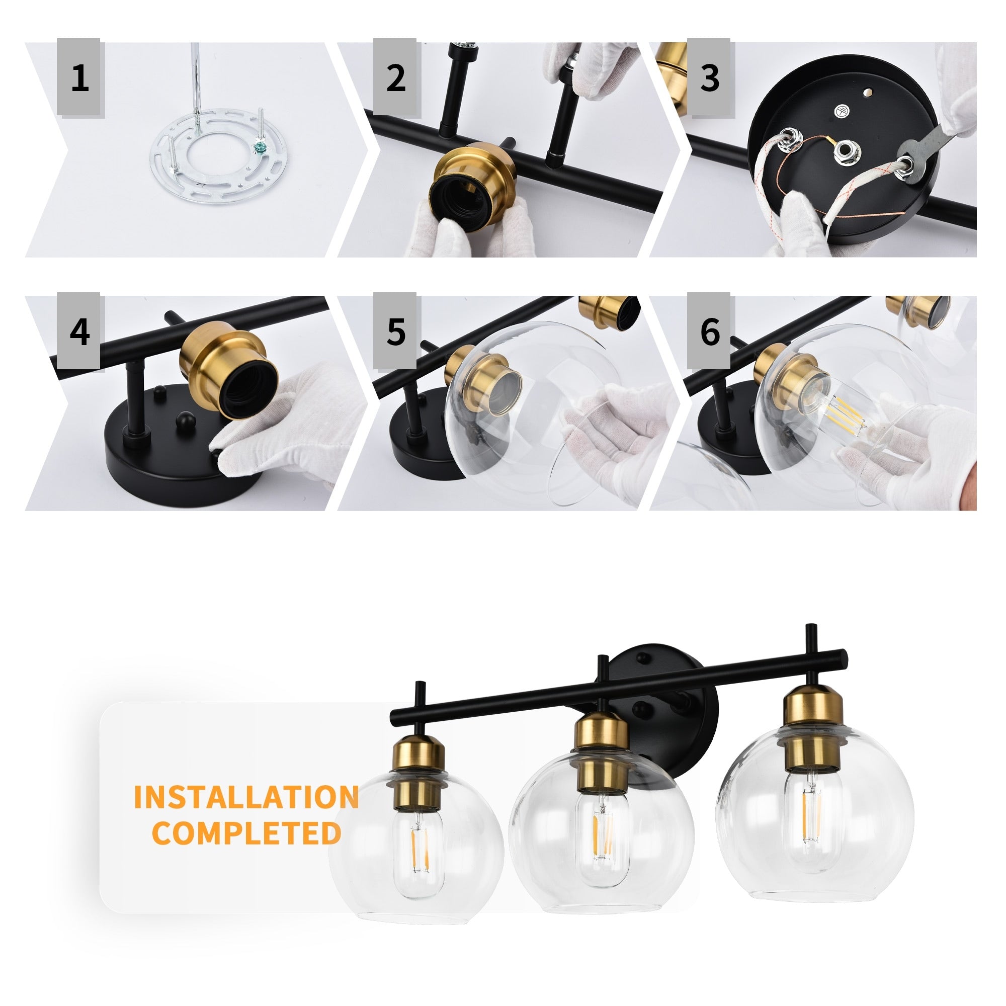 Applique de salle de bain moderne Starsky à 4 lumières et intensité variable avec abat-jour en verre globe