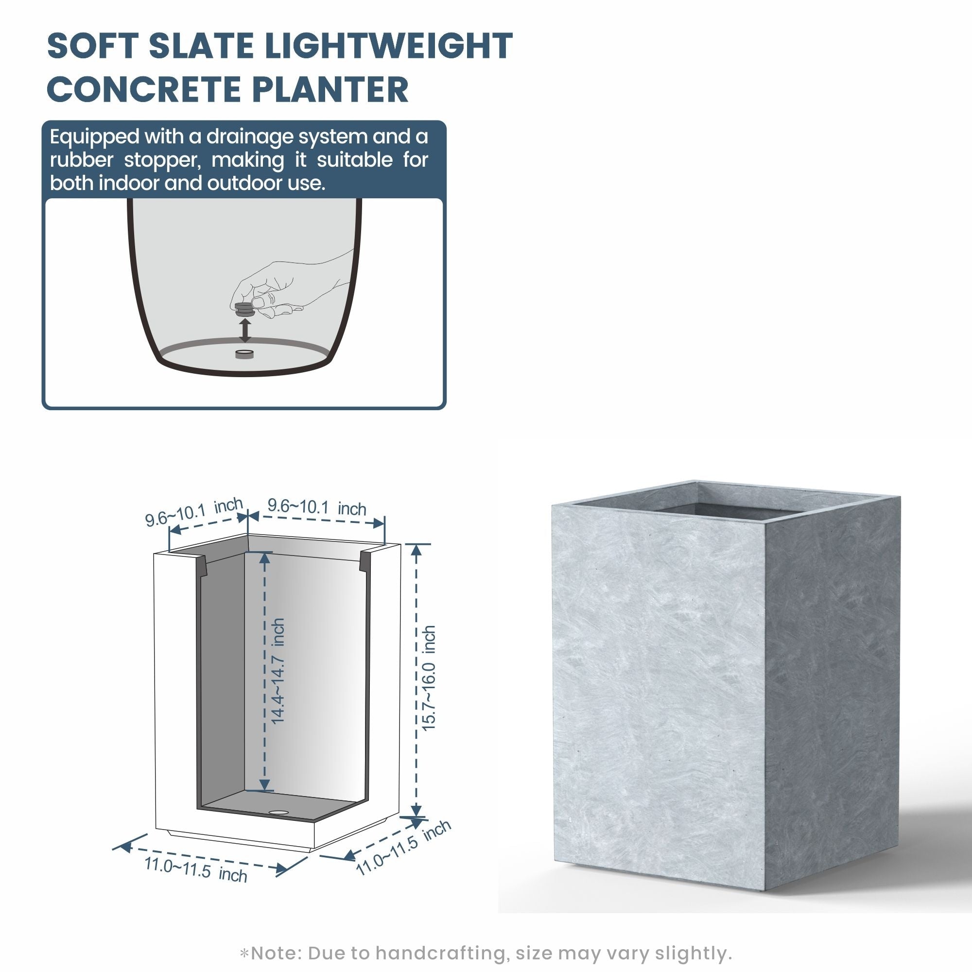 Jardinières rectangulaires en béton de grande taille / Grandes jardinières d'intérieur et d'extérieur