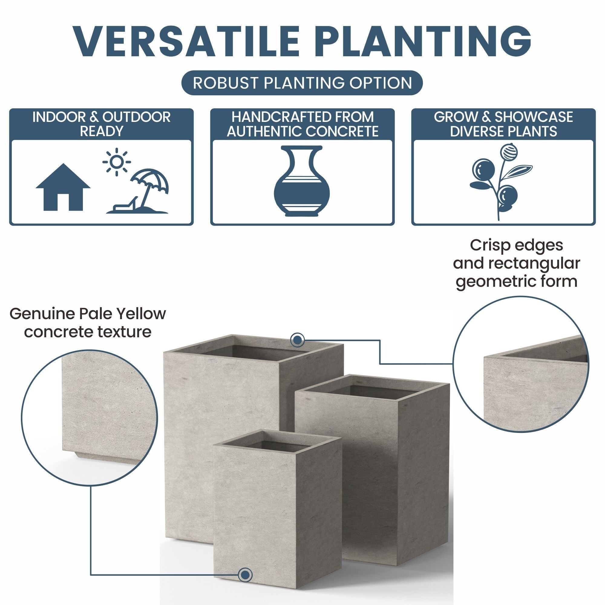 Jardinières rectangulaires en béton de grande taille / Grandes jardinières d'intérieur et d'extérieur