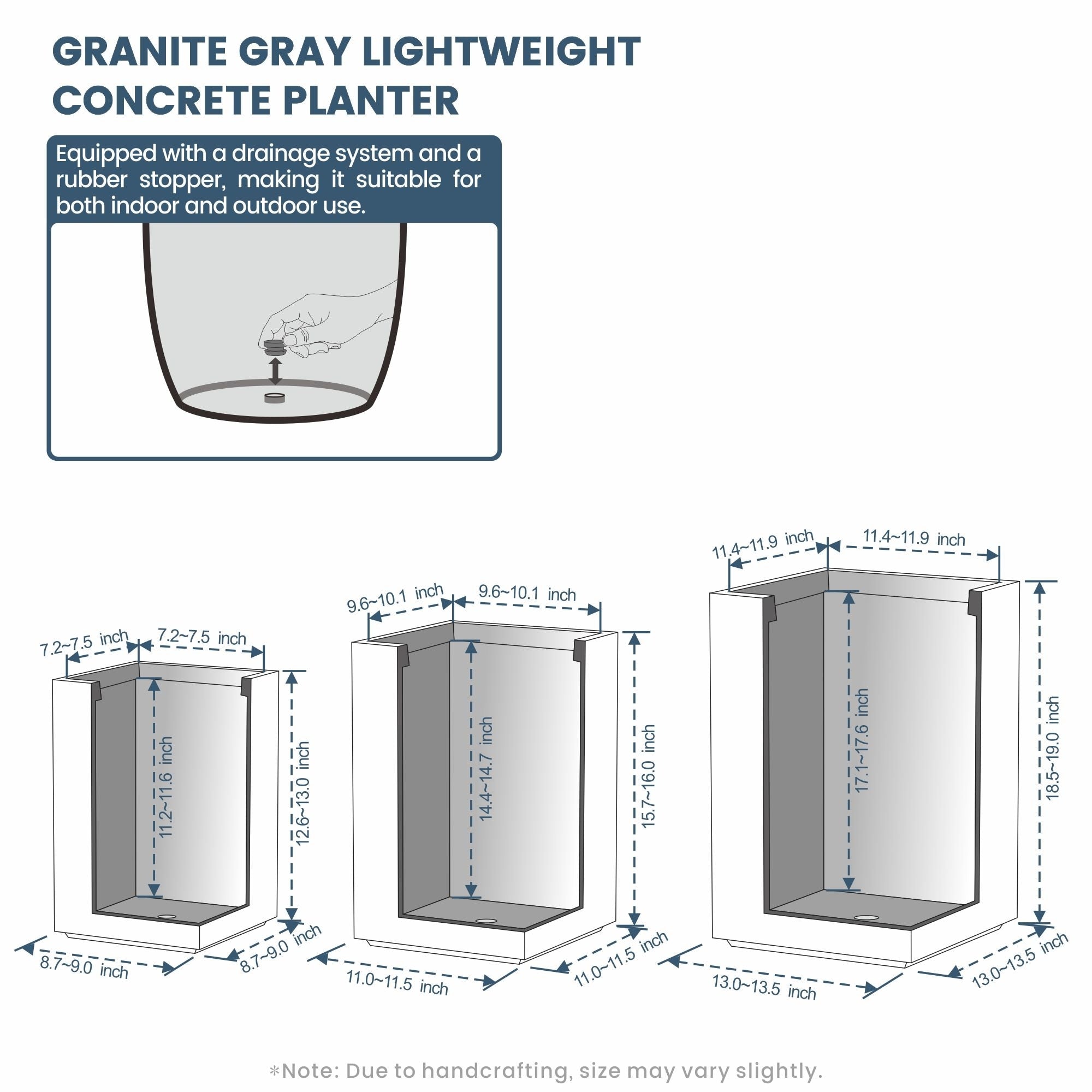 Jardinières rectangulaires en béton de grande taille / Grandes jardinières d'intérieur et d'extérieur