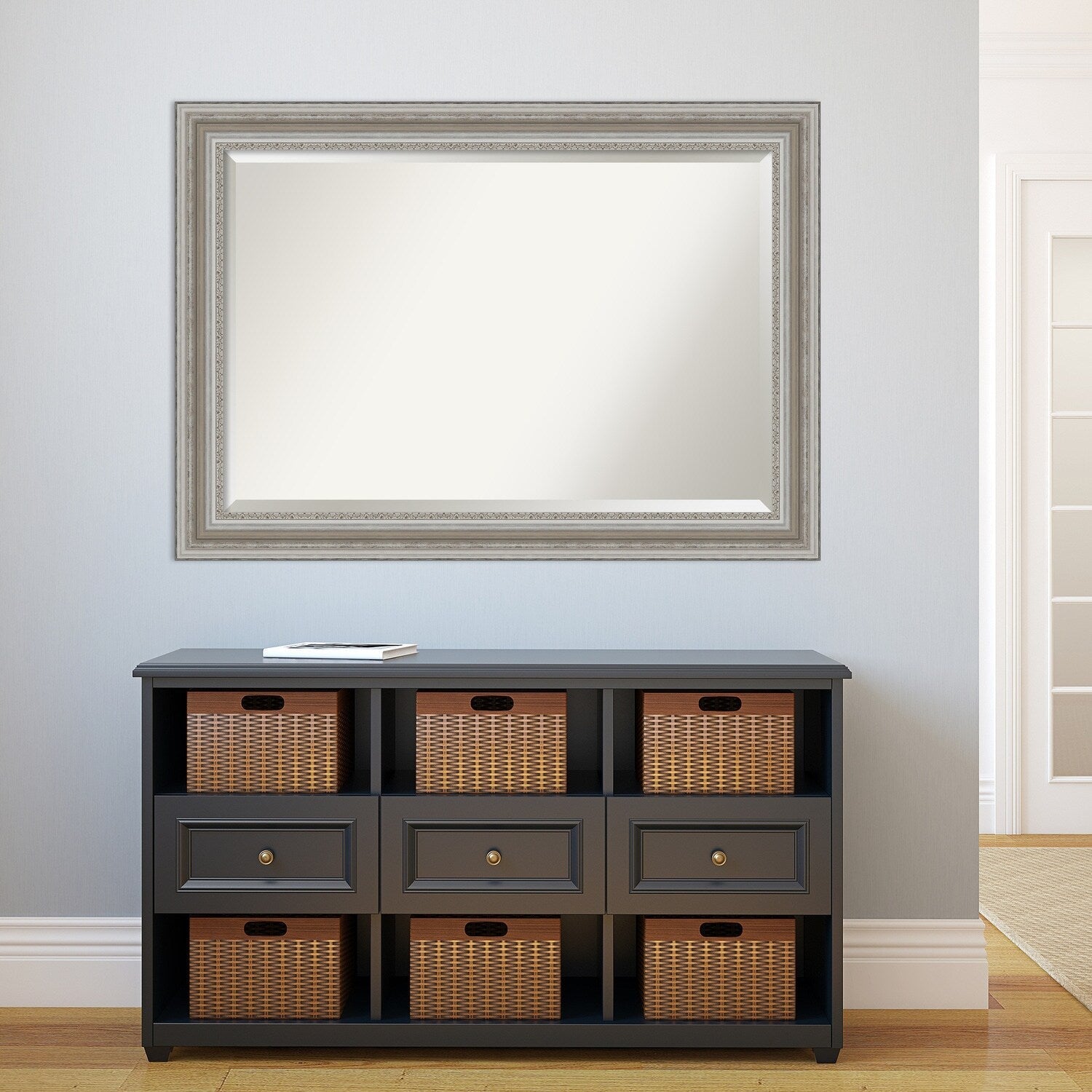 Miroir mural biseauté pour salle de bain - Cadre argenté Parlor