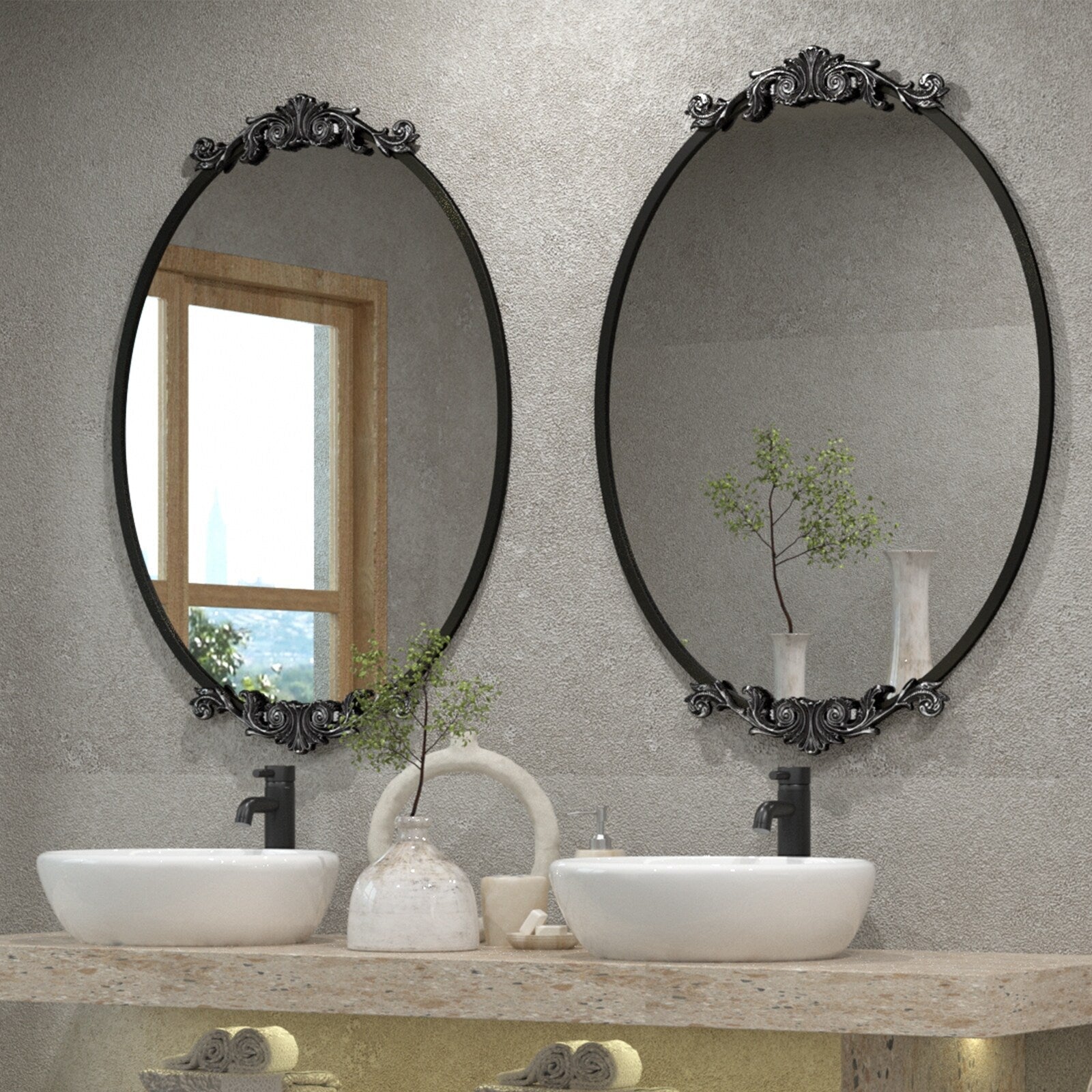 Miroir mural baroque ovale vintage orné