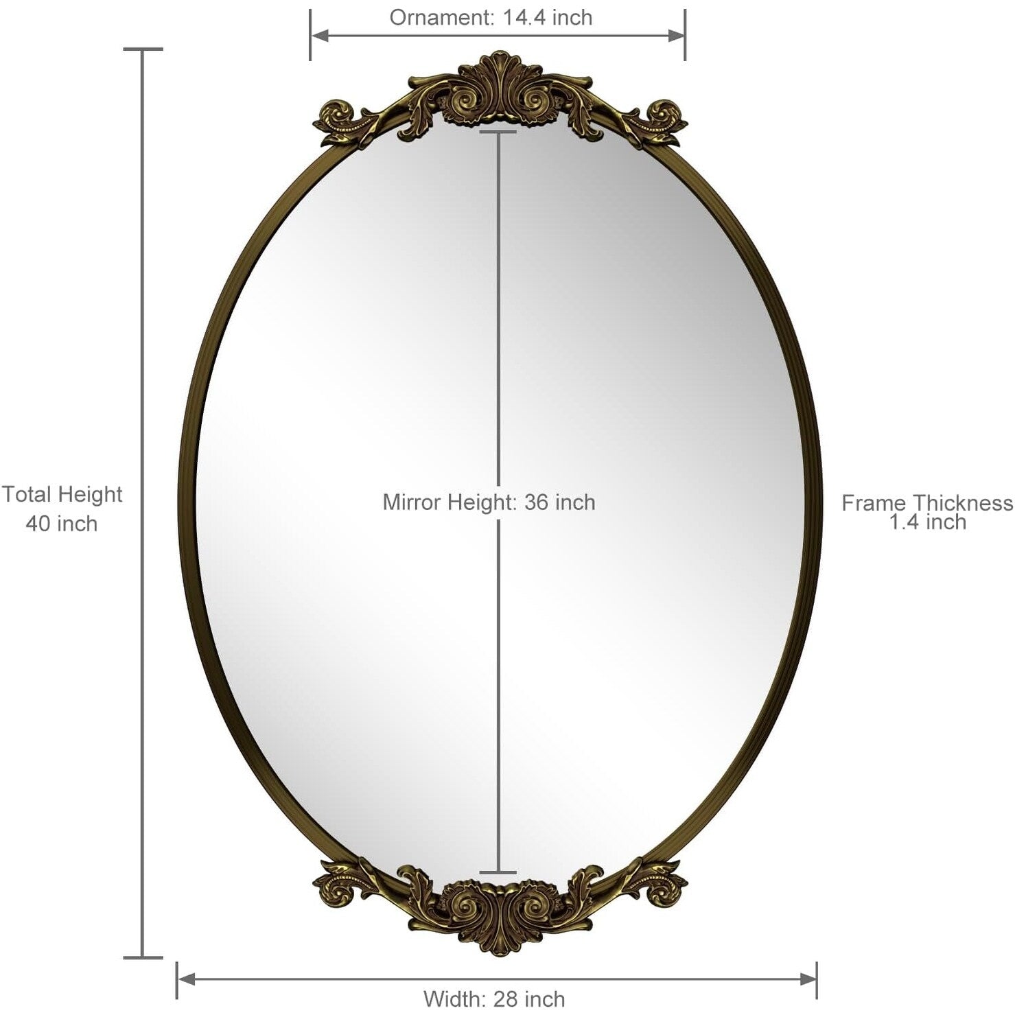 Miroir mural baroque ovale vintage orné