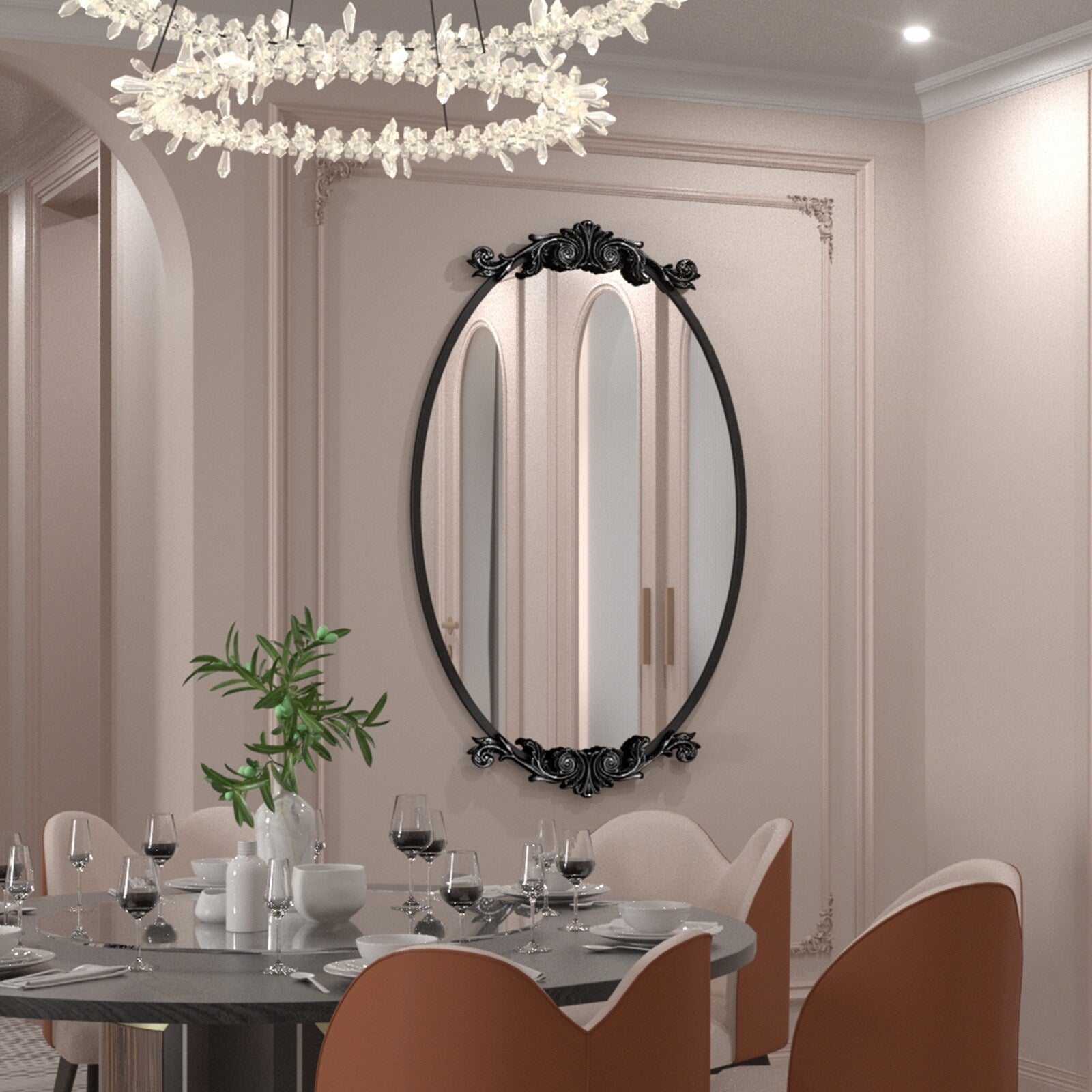 Miroir mural baroque ovale vintage orné