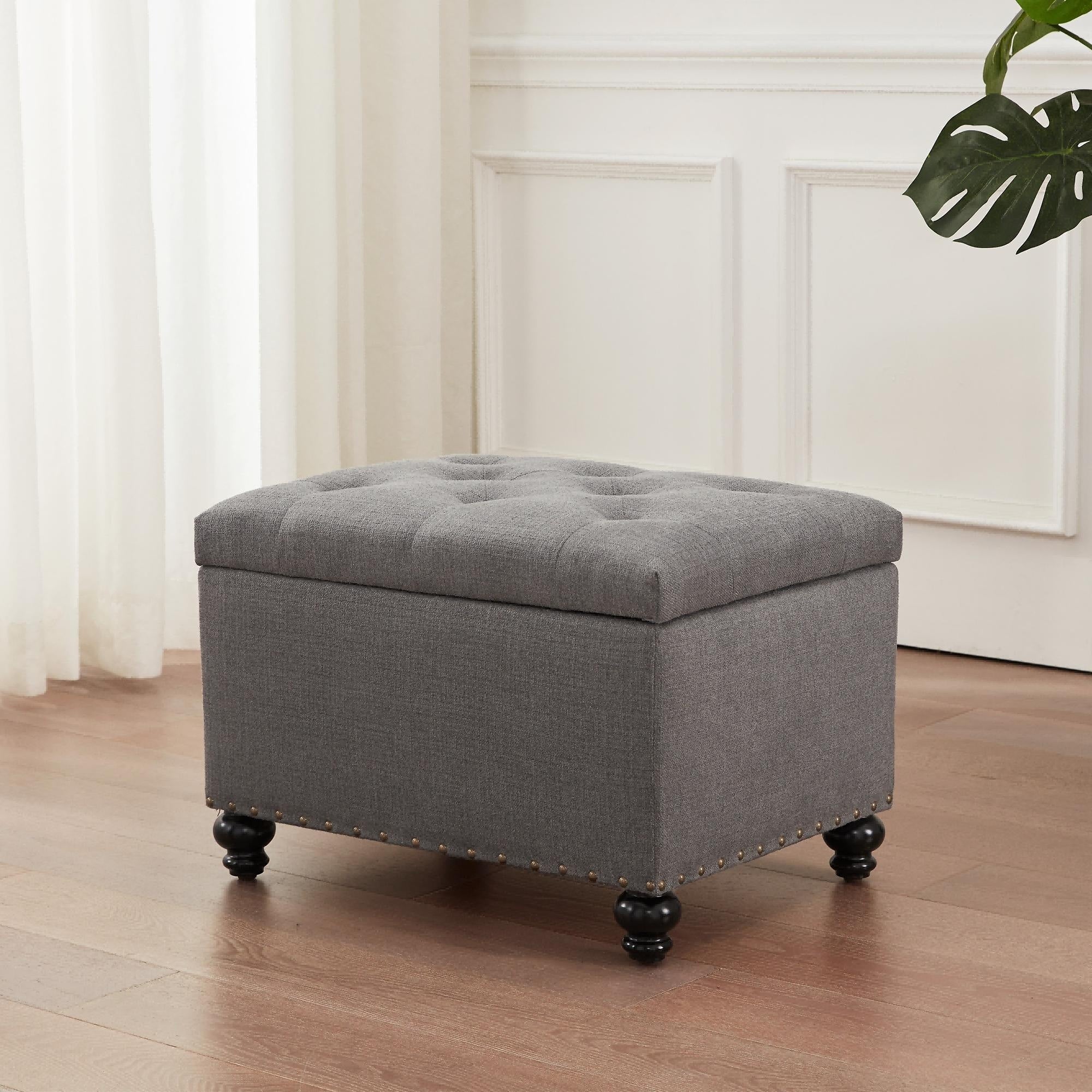 Banc ottoman de rangement capitonné, repose-pieds rectangulaire