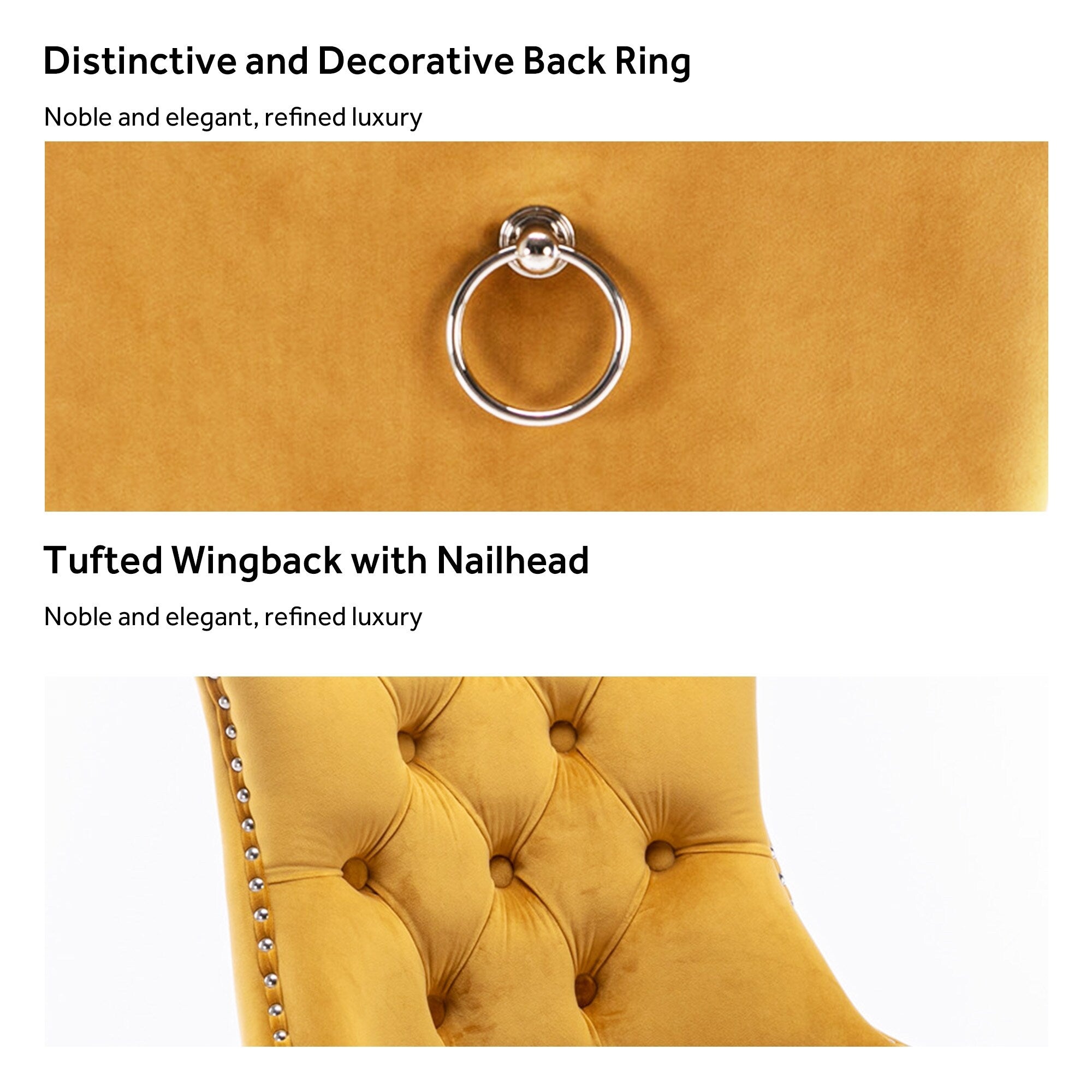 Chaise de salle à manger capitonnée en velours avec pieds en bois massif, lot de 6