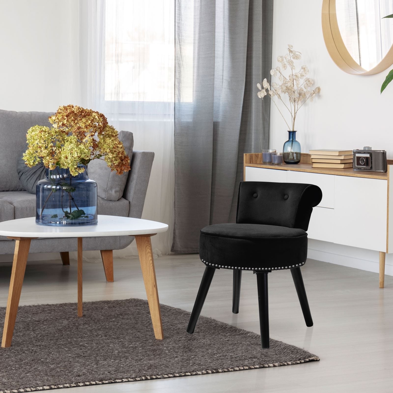 Tabouret de maquillage VEIKOUS avec dossier bas et pieds en bois - 17,3 x 15,7 x 25,1