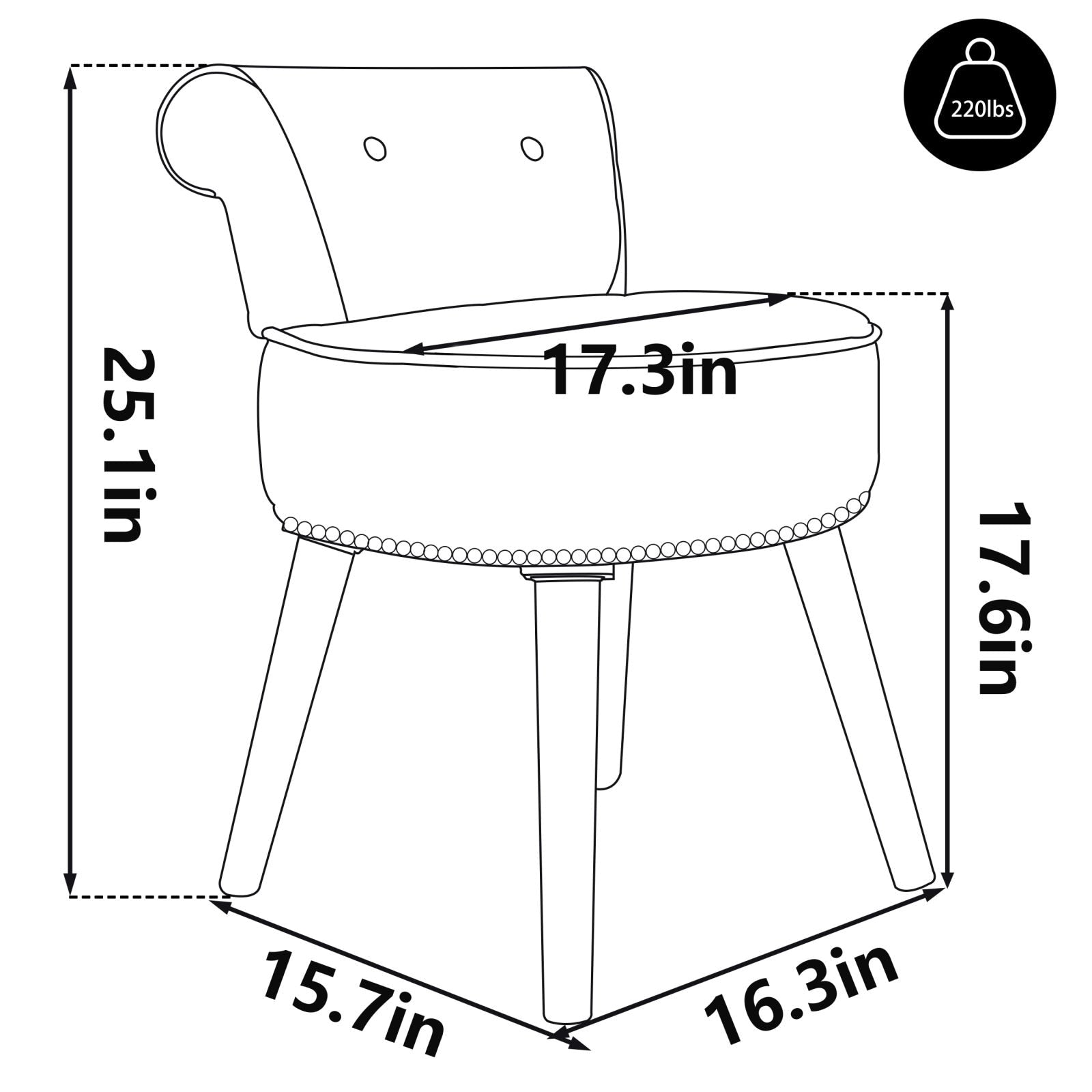 Tabouret de maquillage VEIKOUS avec dossier bas et pieds en bois - 17,3 x 15,7 x 25,1