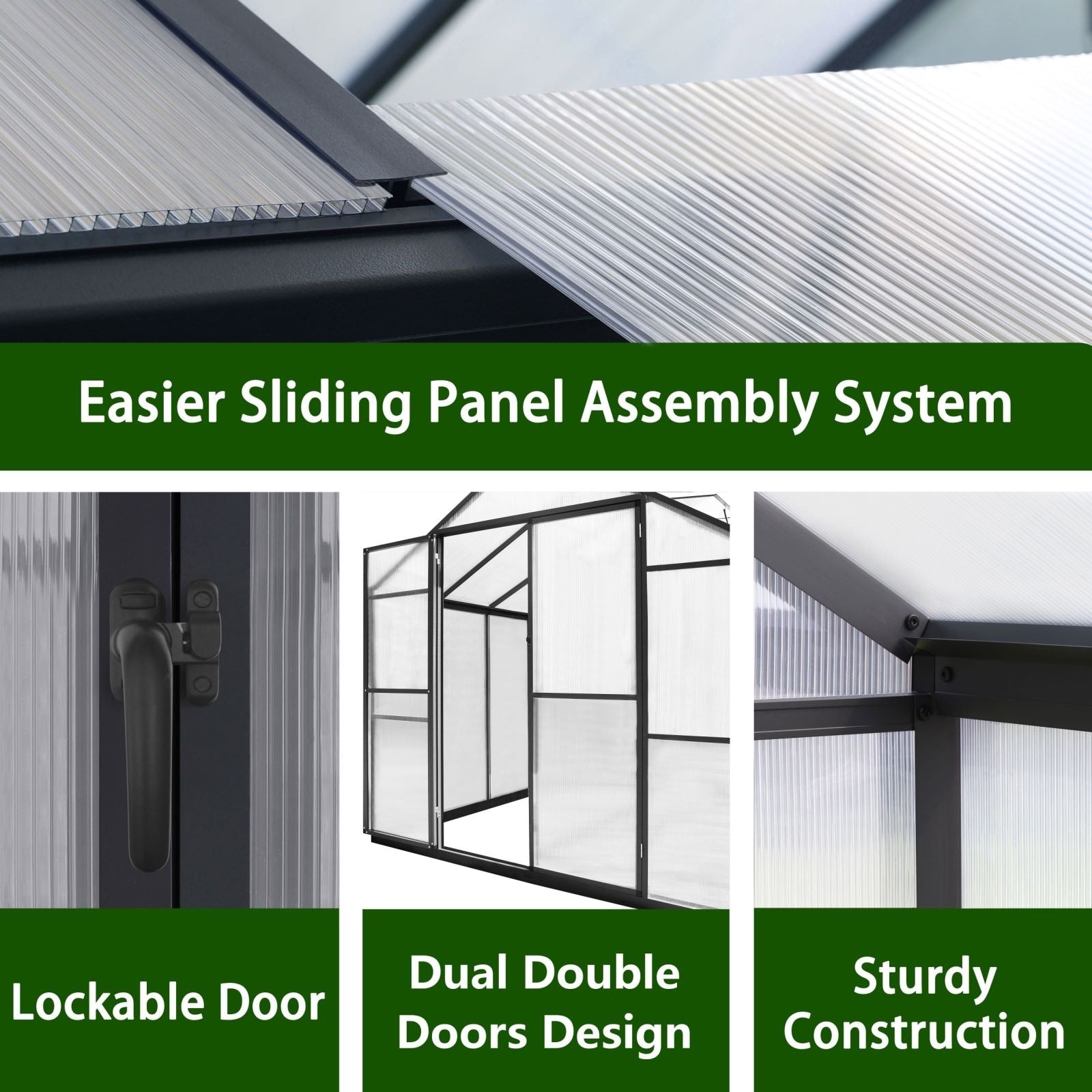 Serre de jardin en aluminium VEIKOUS avec ventilation de toit réglable et porte verrouillable, gris