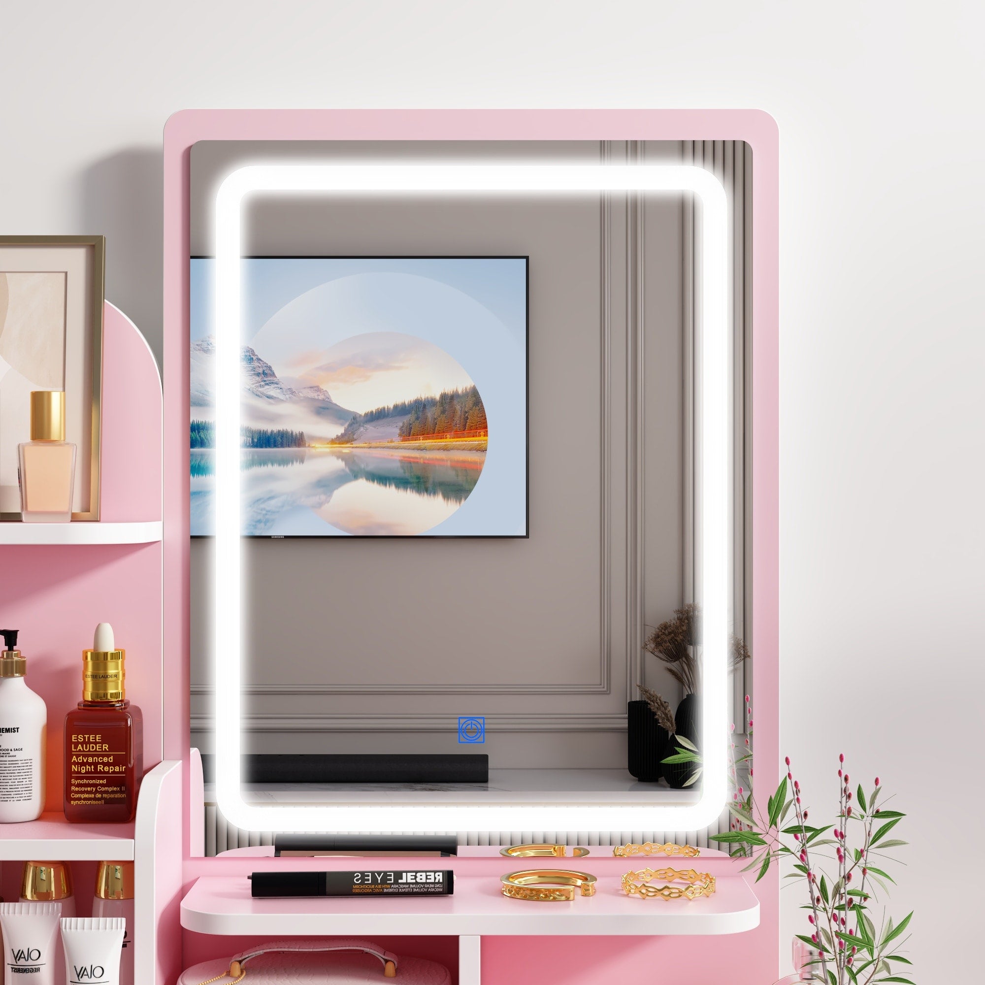 Ensemble de coiffeuse avec miroir et lampe, coiffeuse de maquillage avec tabouret