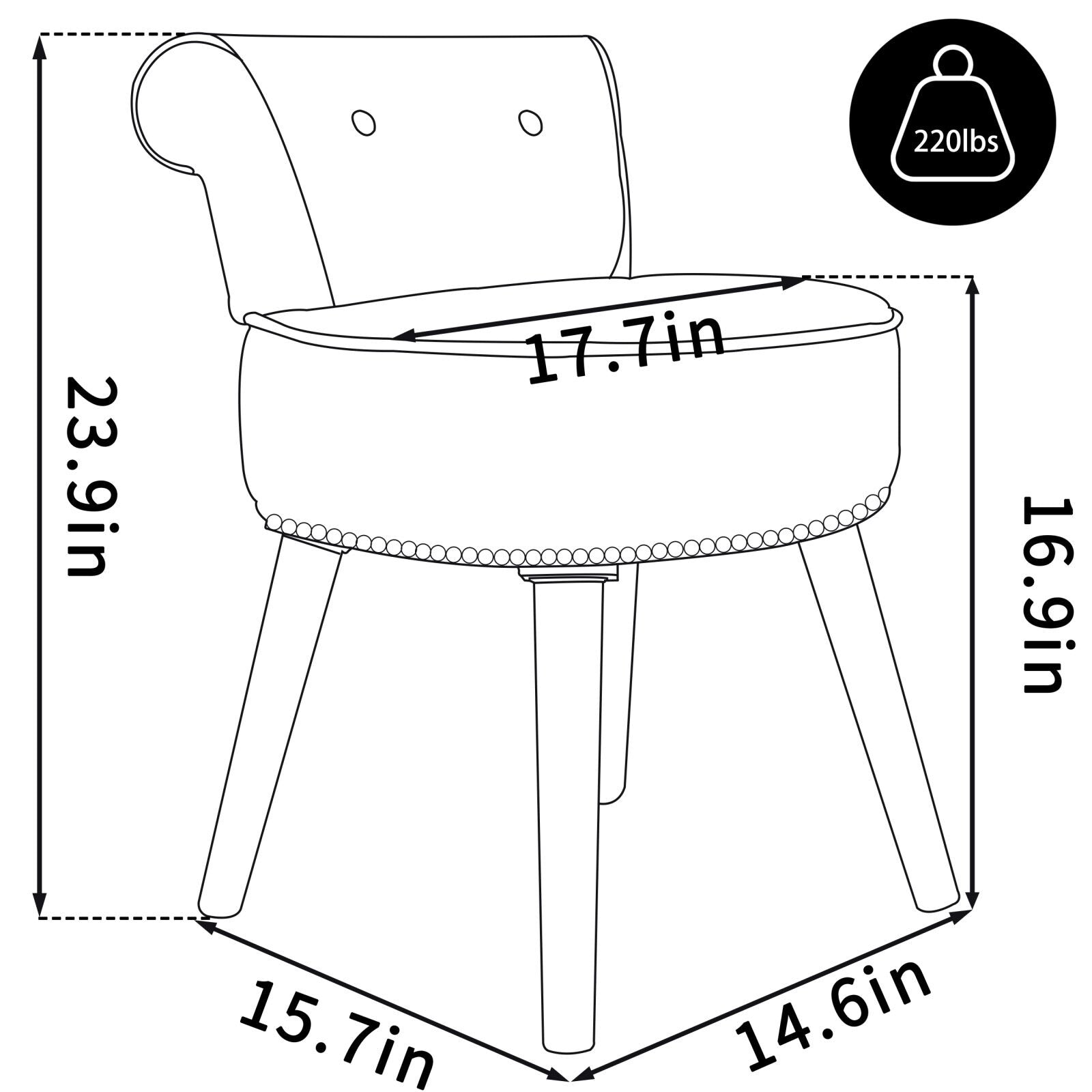 Tabouret de maquillage VEIKOUS avec dossier bas et pieds en bois - 17,3 x 15,7 x 25,1