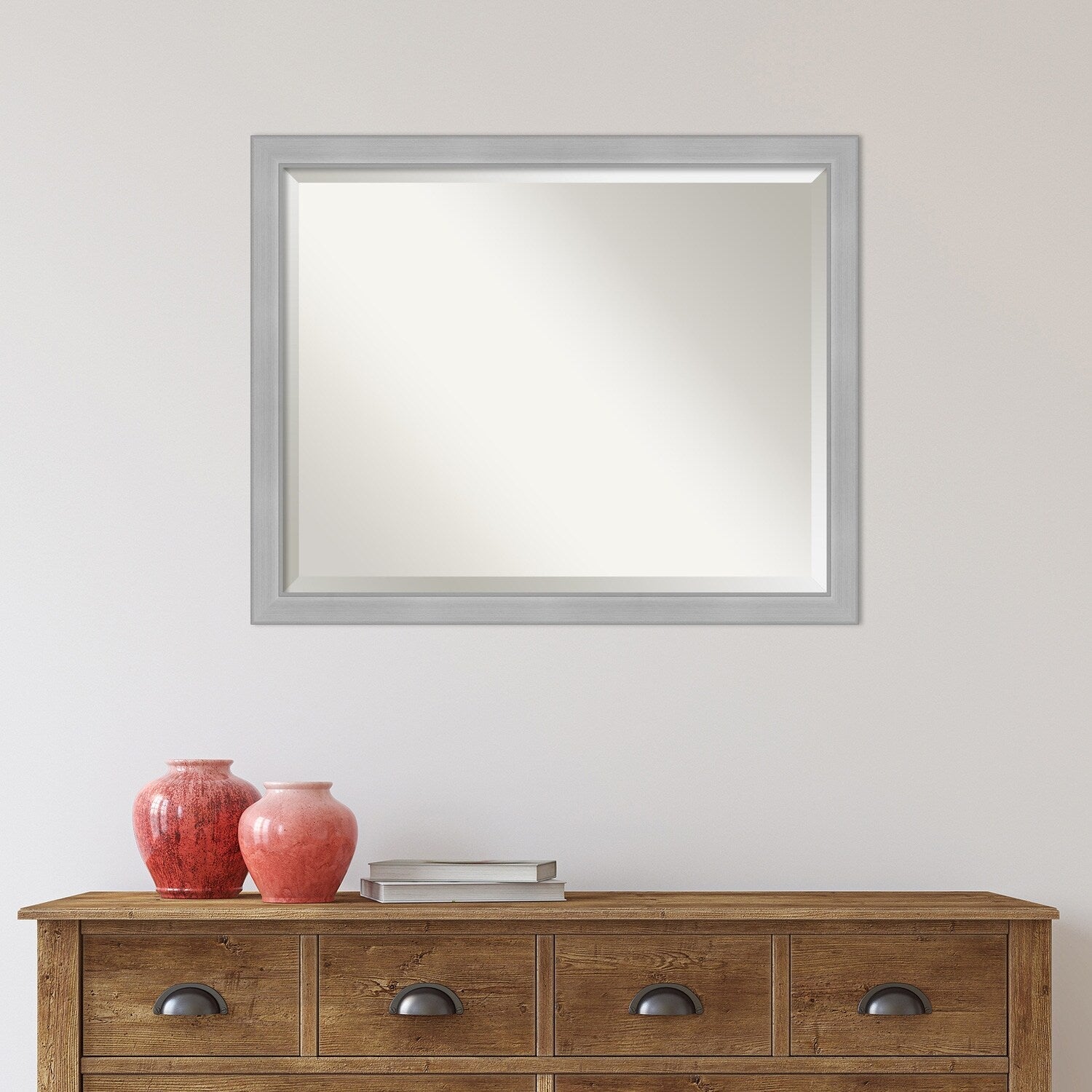 Miroir mural biseauté pour salle de bain - Cadre en nickel brossé Vista