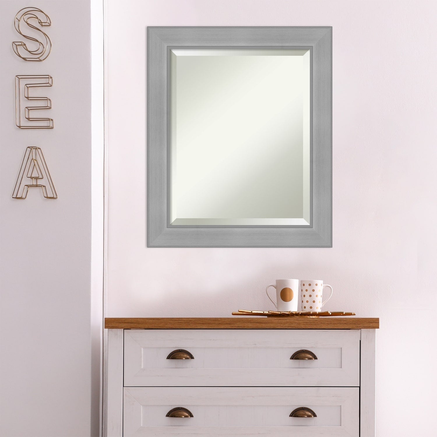 Miroir mural biseauté pour salle de bain - Cadre en nickel brossé Vista