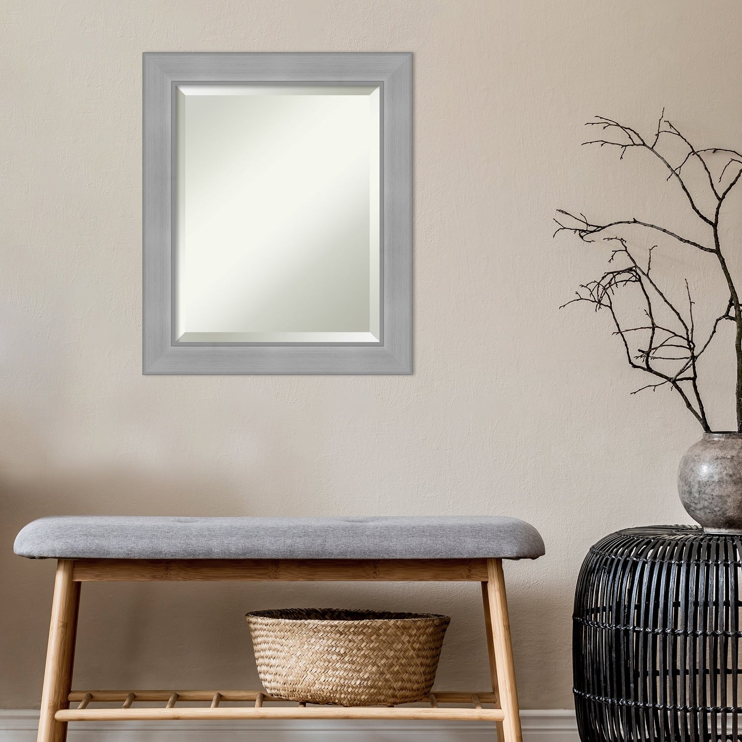 Miroir mural biseauté pour salle de bain - Cadre en nickel brossé Vista