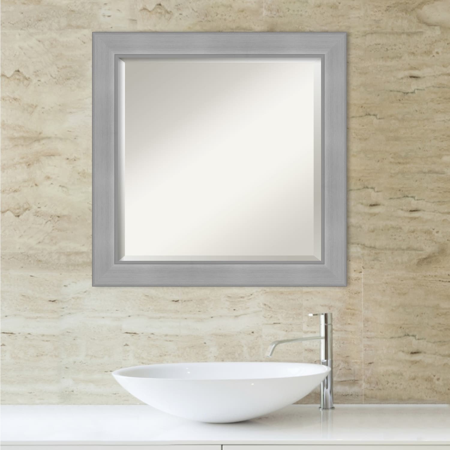 Miroir mural biseauté pour salle de bain - Cadre en nickel brossé Vista