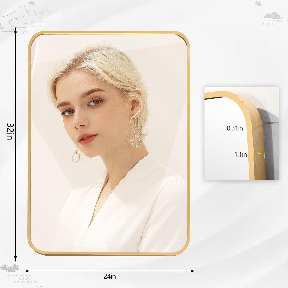 Miroir de salle de bain mural avec coin arrondi