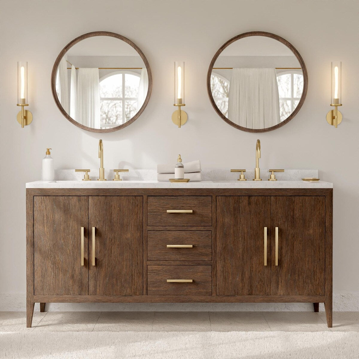 Miroir mural rond classique de style ferme avec cadre en bois