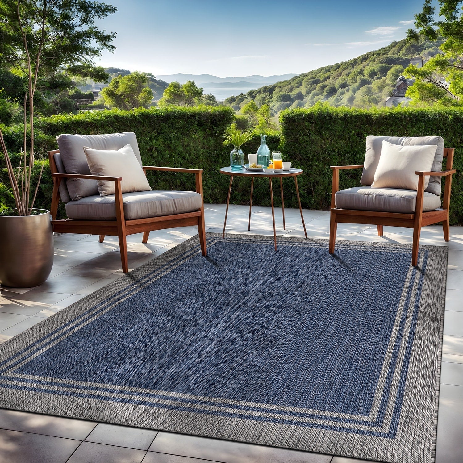 Tapis d'intérieur et d'extérieur lavable à bordures pour patio, terrasse et porche