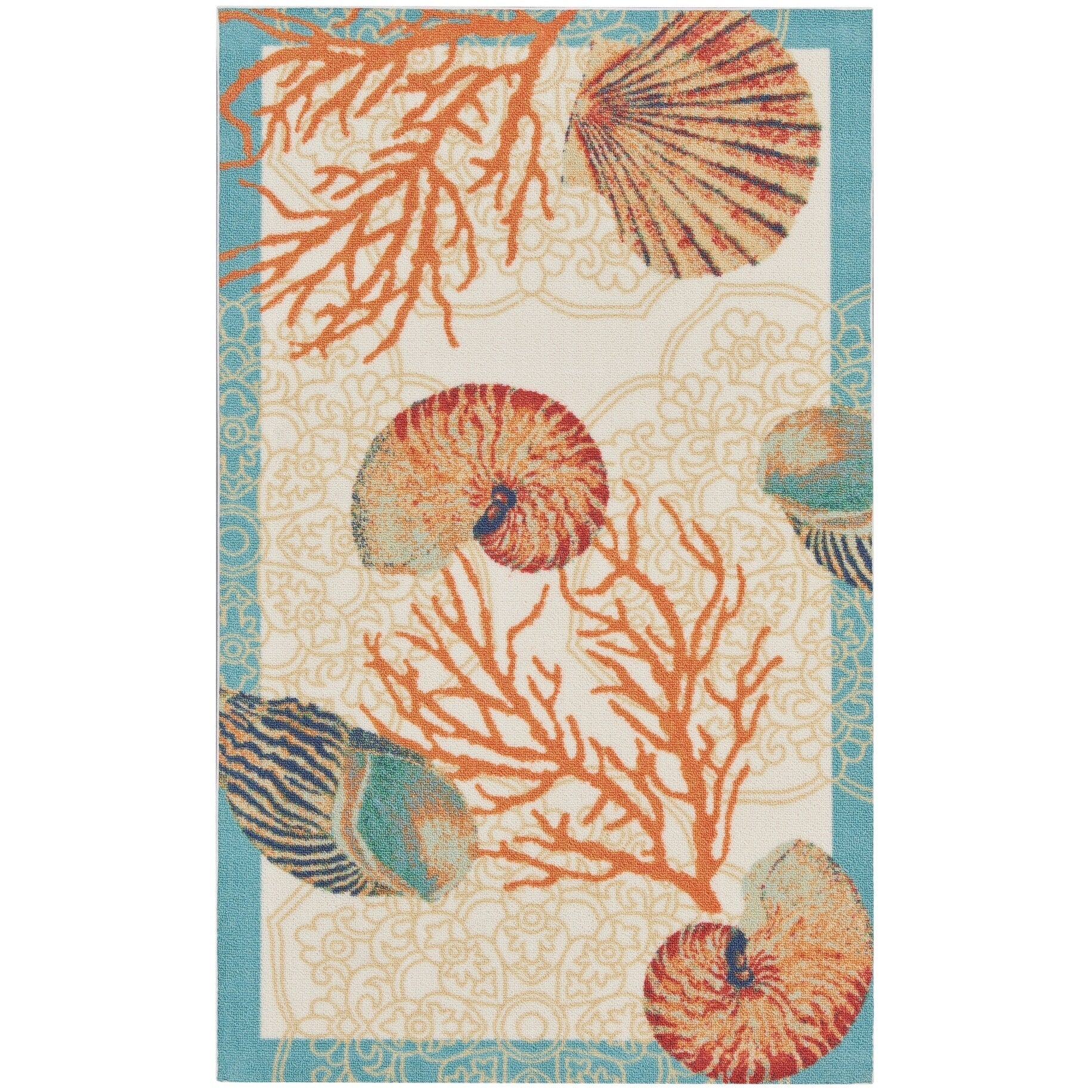 Tapis d'intérieur et d'extérieur Waverly Sun & Shade Shore Thing à motif de coquillages tropicaux et floraux