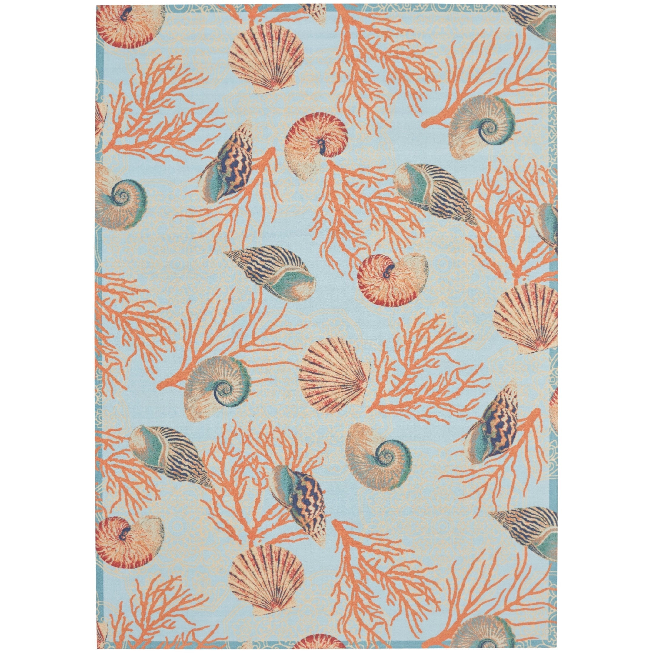 Tapis d'intérieur et d'extérieur Waverly Sun & Shade Shore Thing à motif de coquillages tropicaux et floraux