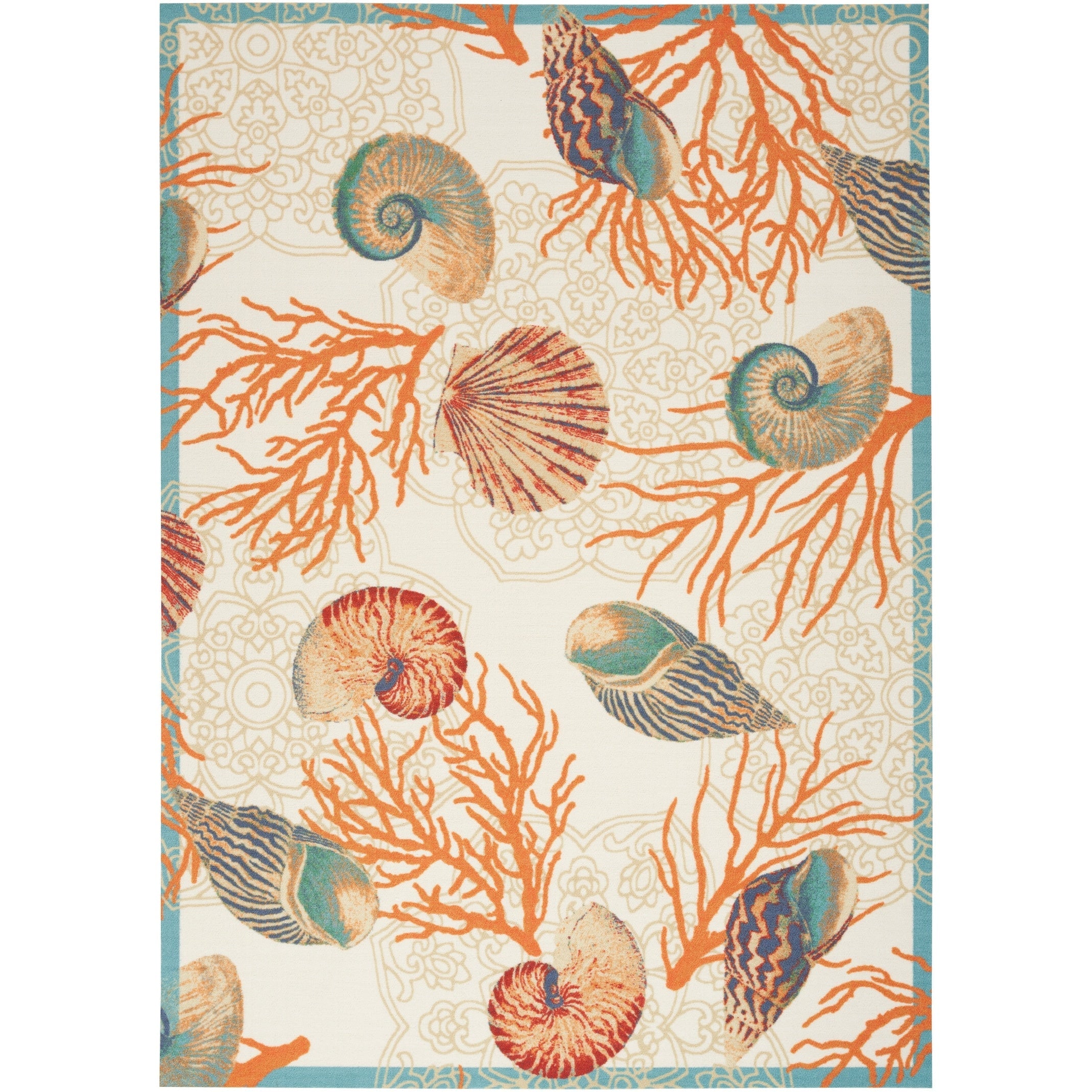 Tapis d'intérieur et d'extérieur Waverly Sun & Shade Shore Thing à motif de coquillages tropicaux et floraux