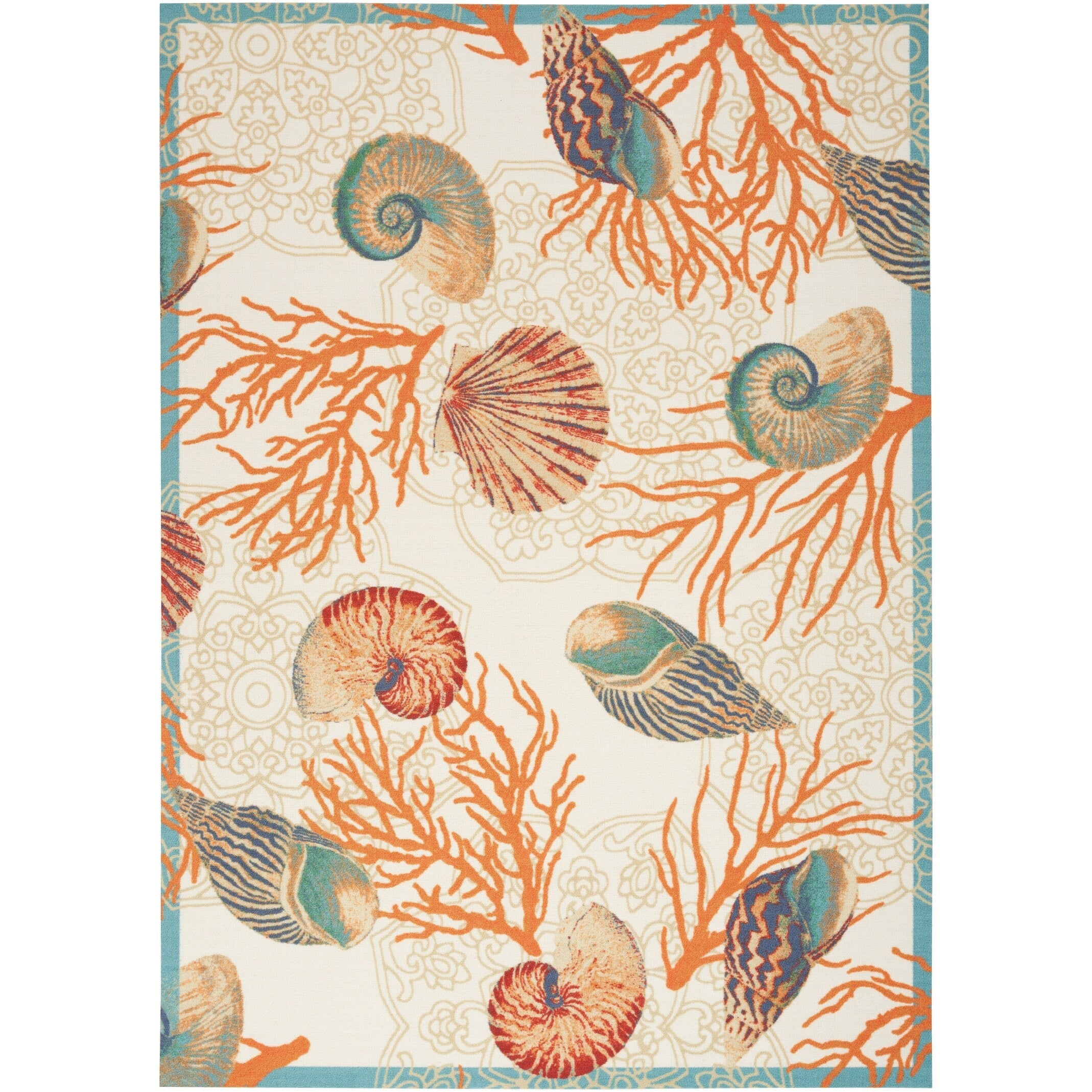 Tapis d'intérieur et d'extérieur Waverly Sun & Shade Shore Thing à motif de coquillages tropicaux et floraux