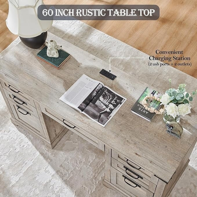 Bureau exécutif Farmhouse 60, bureau en bois pour la maison, bureau d'ordinateur