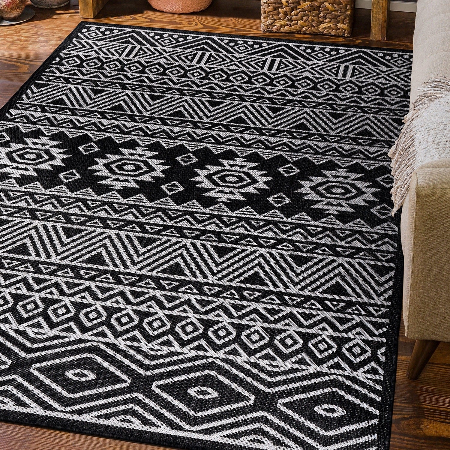 Tapis d'intérieur/extérieur texturé à motif géométrique bohème vieilli World Rug Gallery