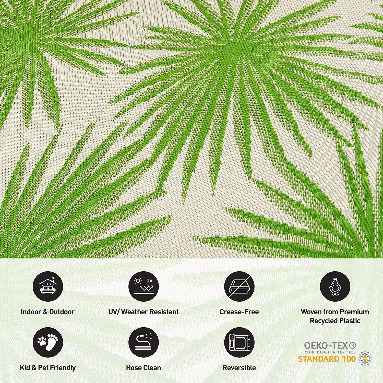 Tapis d'extérieur réversibles en plastique recyclé à motifs floraux tropicaux de la World Rug Gallery