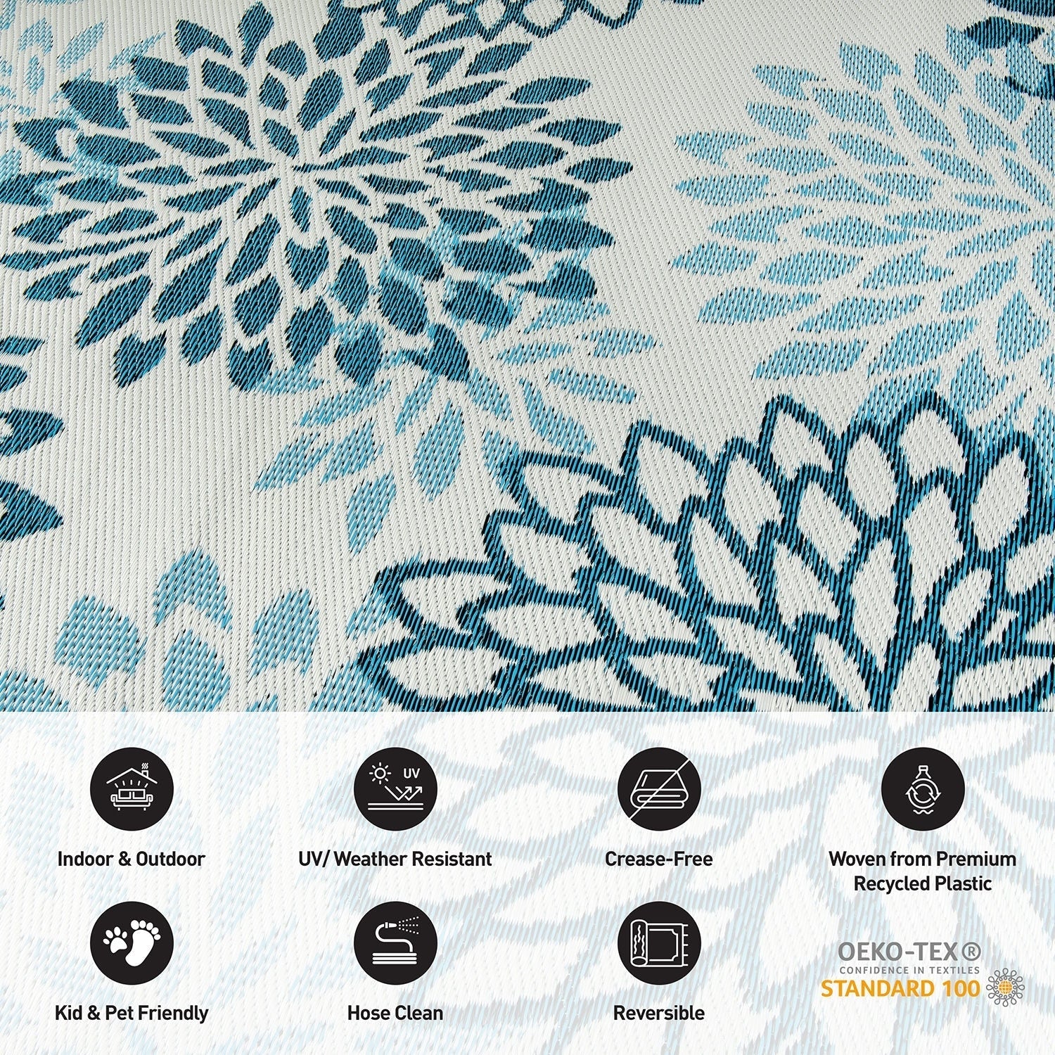 Tapis d'extérieur réversibles en plastique recyclé à motifs floraux modernes Aloha de la World Rug Gallery