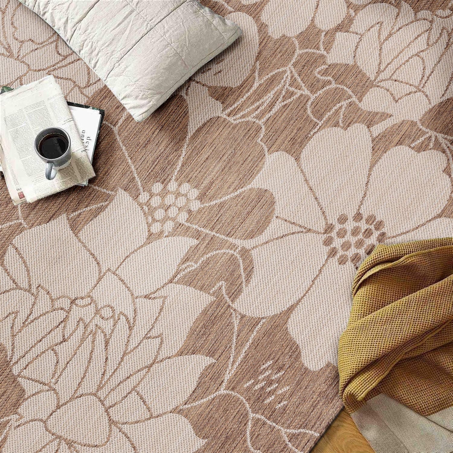 Tapis d'intérieur/extérieur texturé à motif floral moderne World Rug Gallery