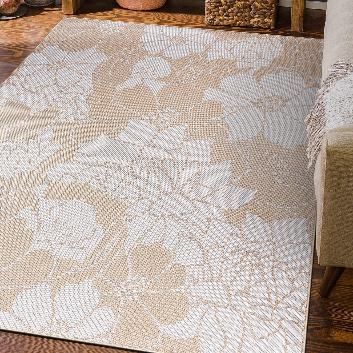 Tapis d'intérieur/extérieur texturé à motif floral moderne World Rug Gallery