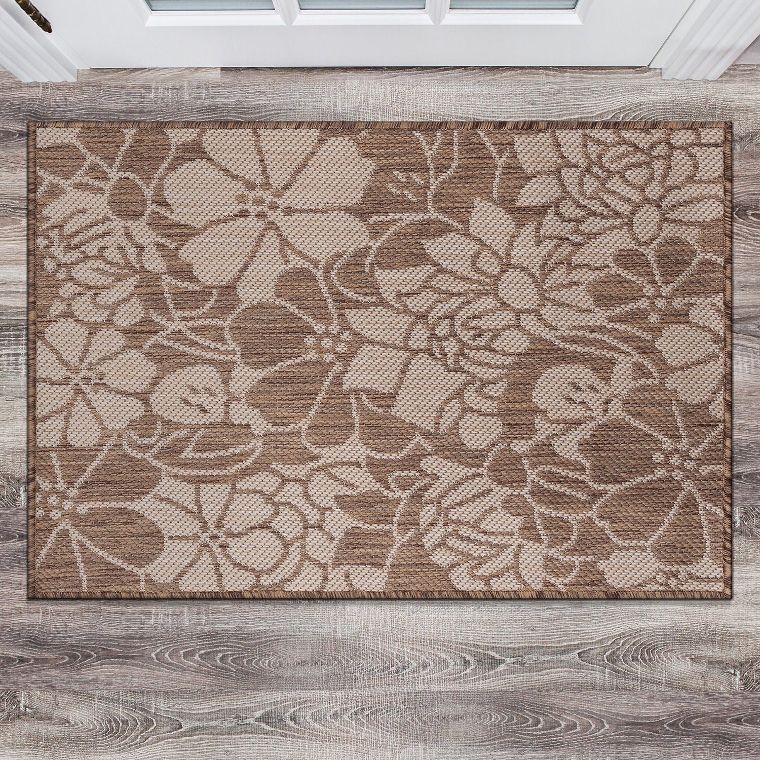 Tapis d'intérieur/extérieur texturé à motif floral moderne World Rug Gallery