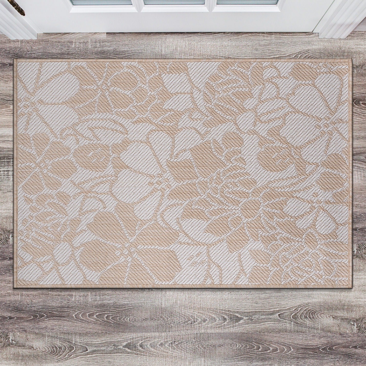 Tapis d'intérieur/extérieur texturé à motif floral moderne World Rug Gallery