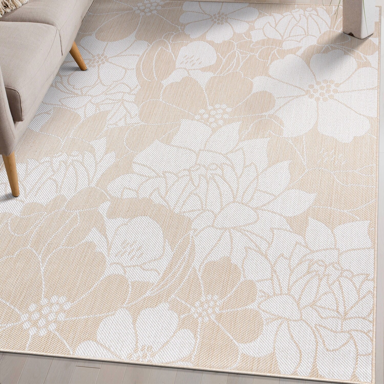 Tapis d'intérieur/extérieur texturé à motif floral moderne World Rug Gallery